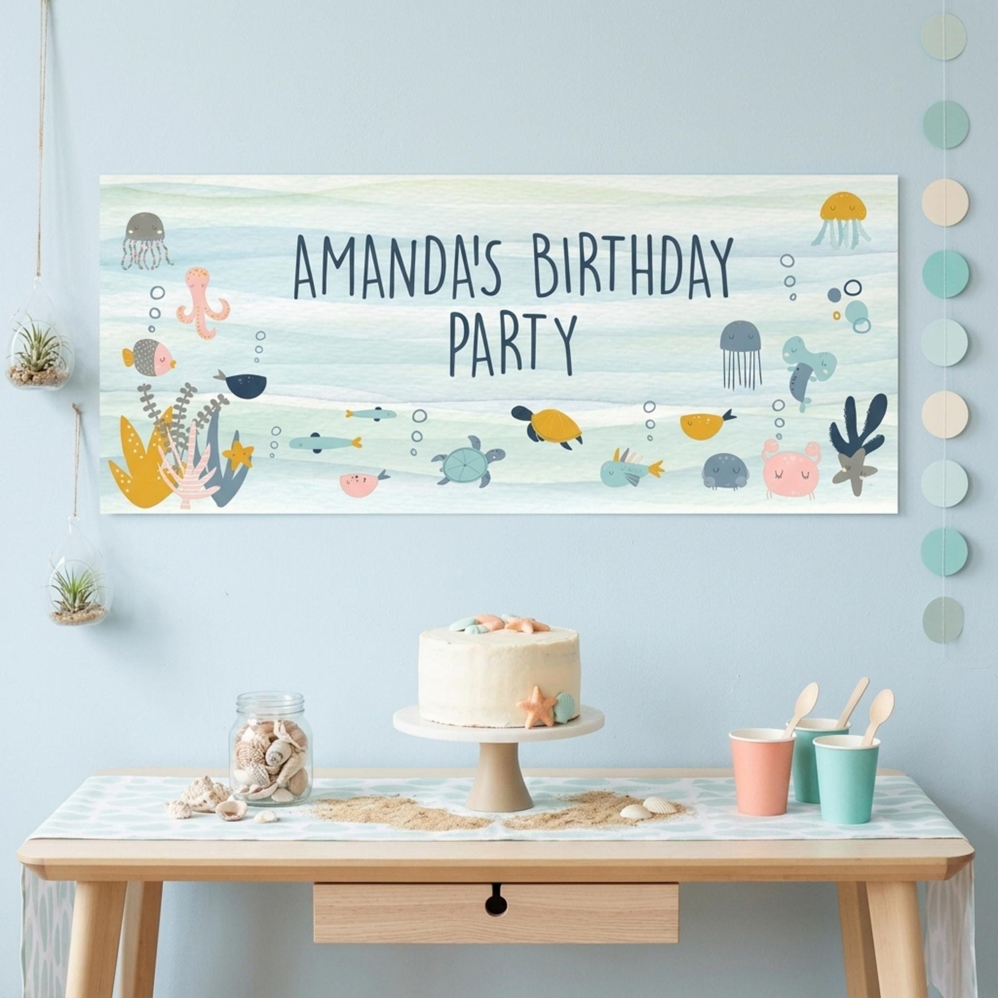 Personalised Under The Sea Birthday Banner, Custom Ocean Theme Party Backdrop