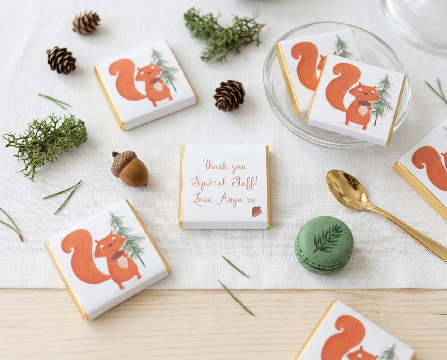 Personalised Red Squirrel Chocolates – Woodland Theme Party Favours, Forest Animal Treats