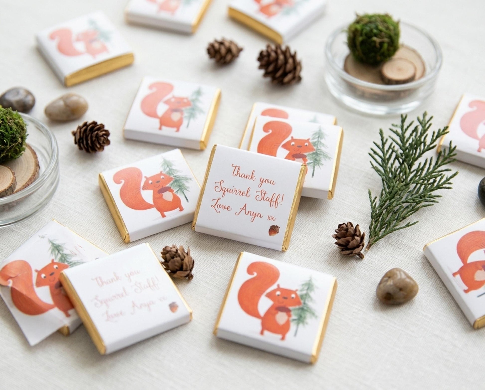 Personalised Red Squirrel Chocolates – Woodland Theme Party Favours, Forest Animal Treats