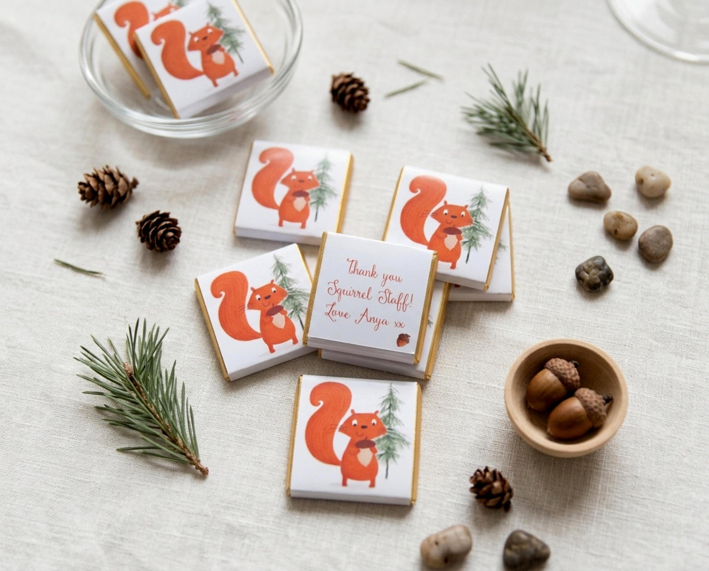 Personalised Red Squirrel Chocolates – Woodland Theme Party Favours, Forest Animal Treats