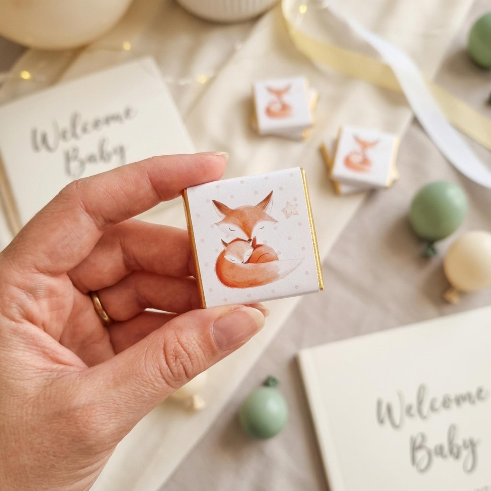 Personalised Mum and Baby Fox Chocolates – Woodland Baby Shower Favours, Party Bag Fillers