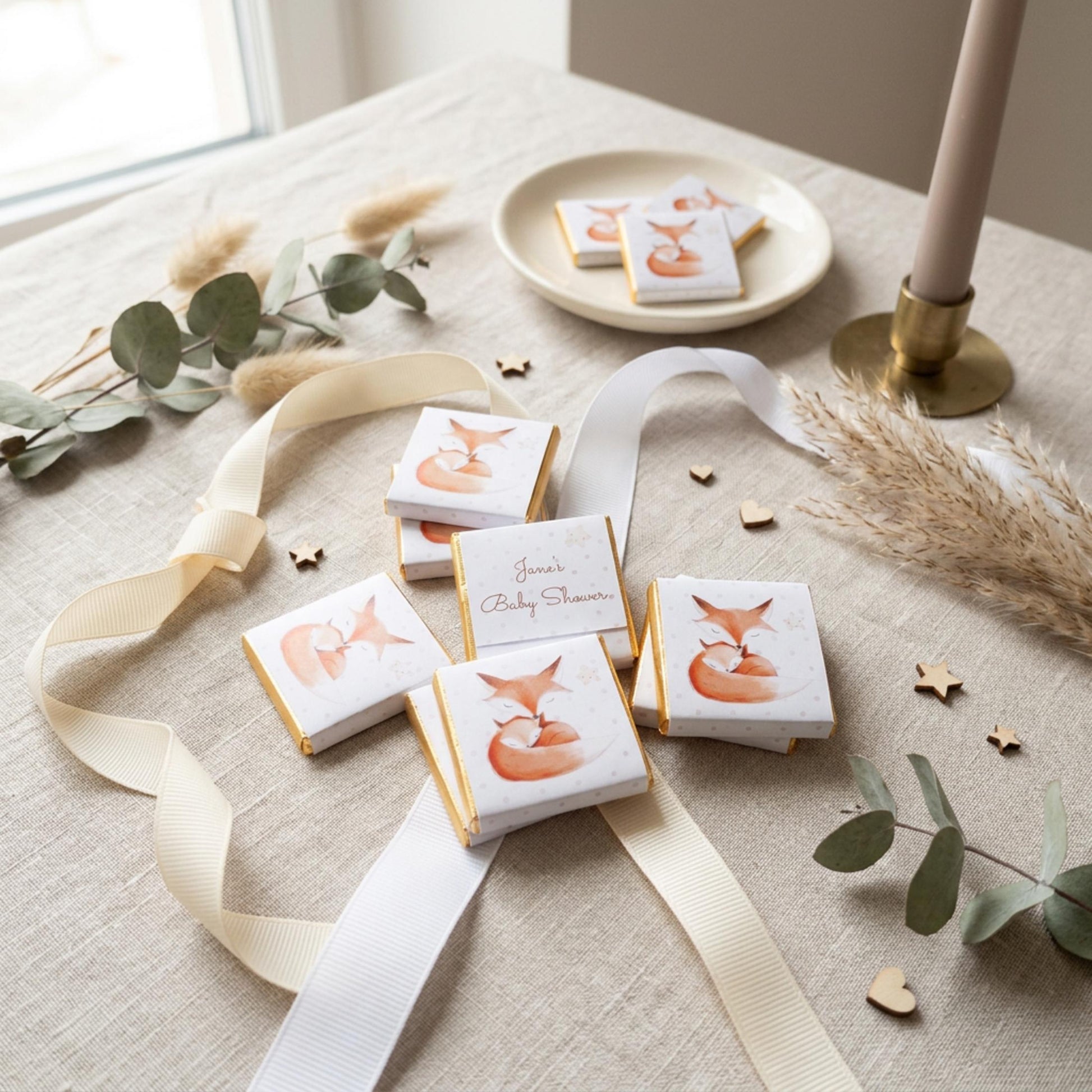 Personalised Mum and Baby Fox Chocolates – Woodland Baby Shower Favours, Party Bag Fillers