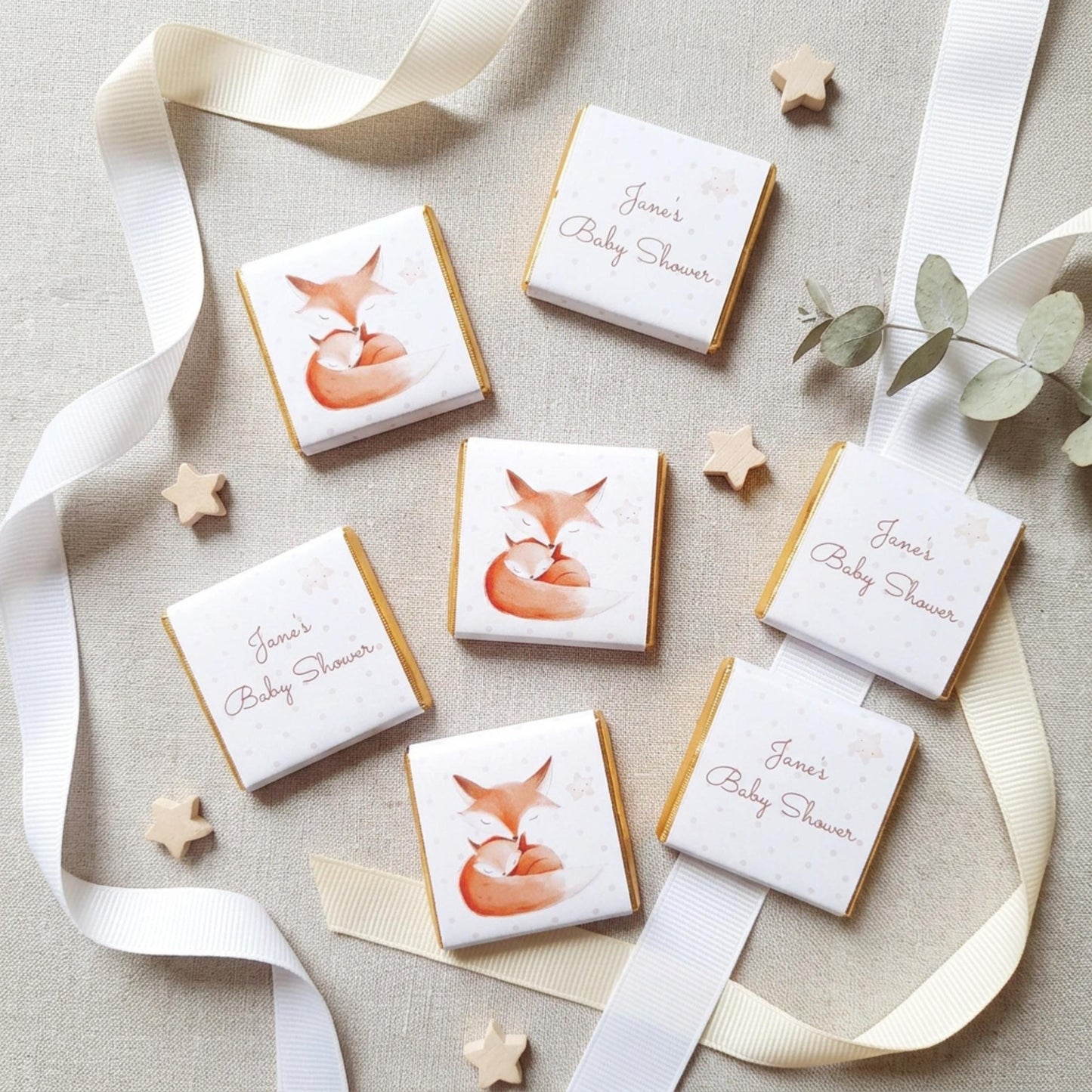 Personalised Mum and Baby Fox Chocolates – Woodland Baby Shower Favours, Party Bag Fillers