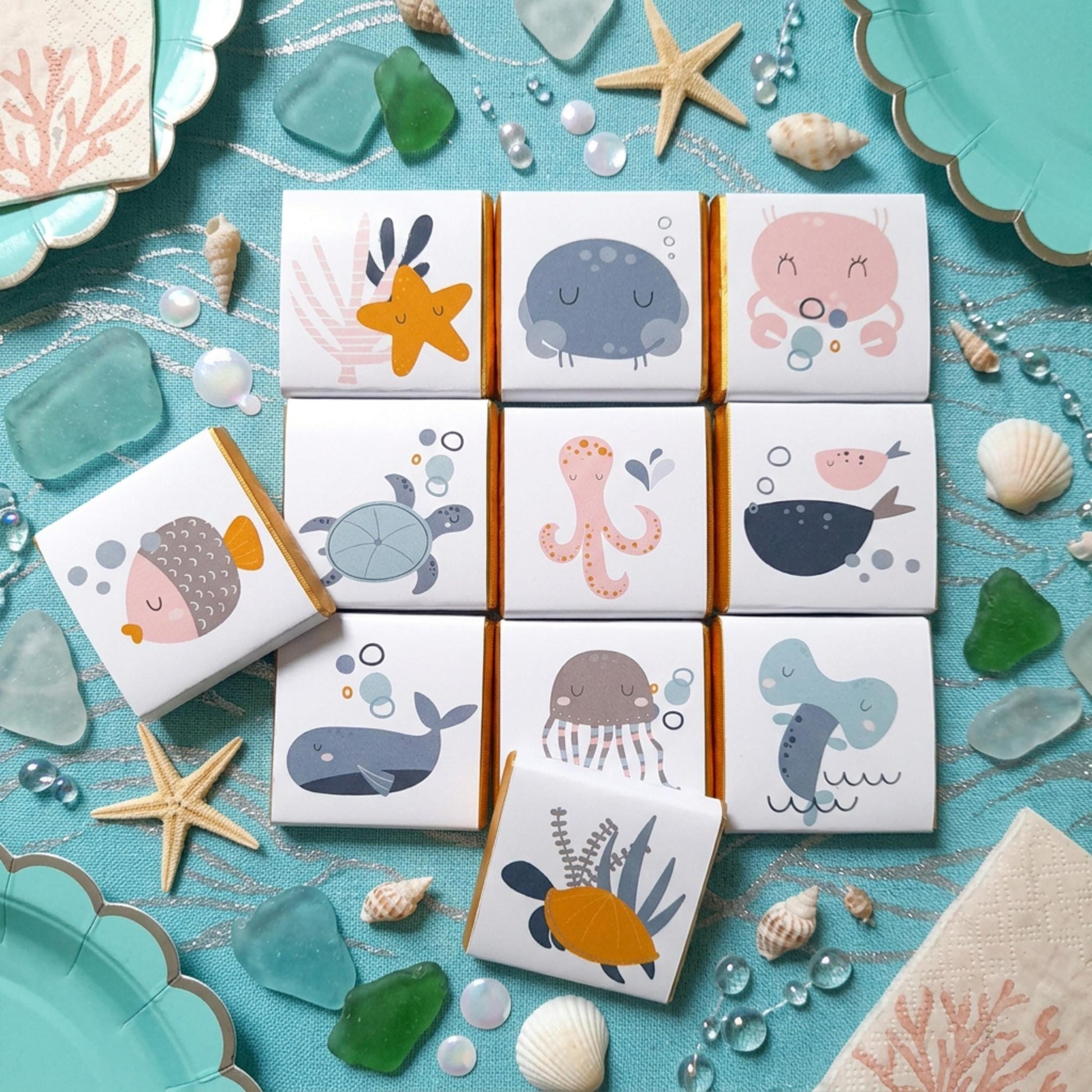 Personalised Ocean Life Party Favours - Under the Sea Birthday Chocolate Treats - Marine Theme Party Bags