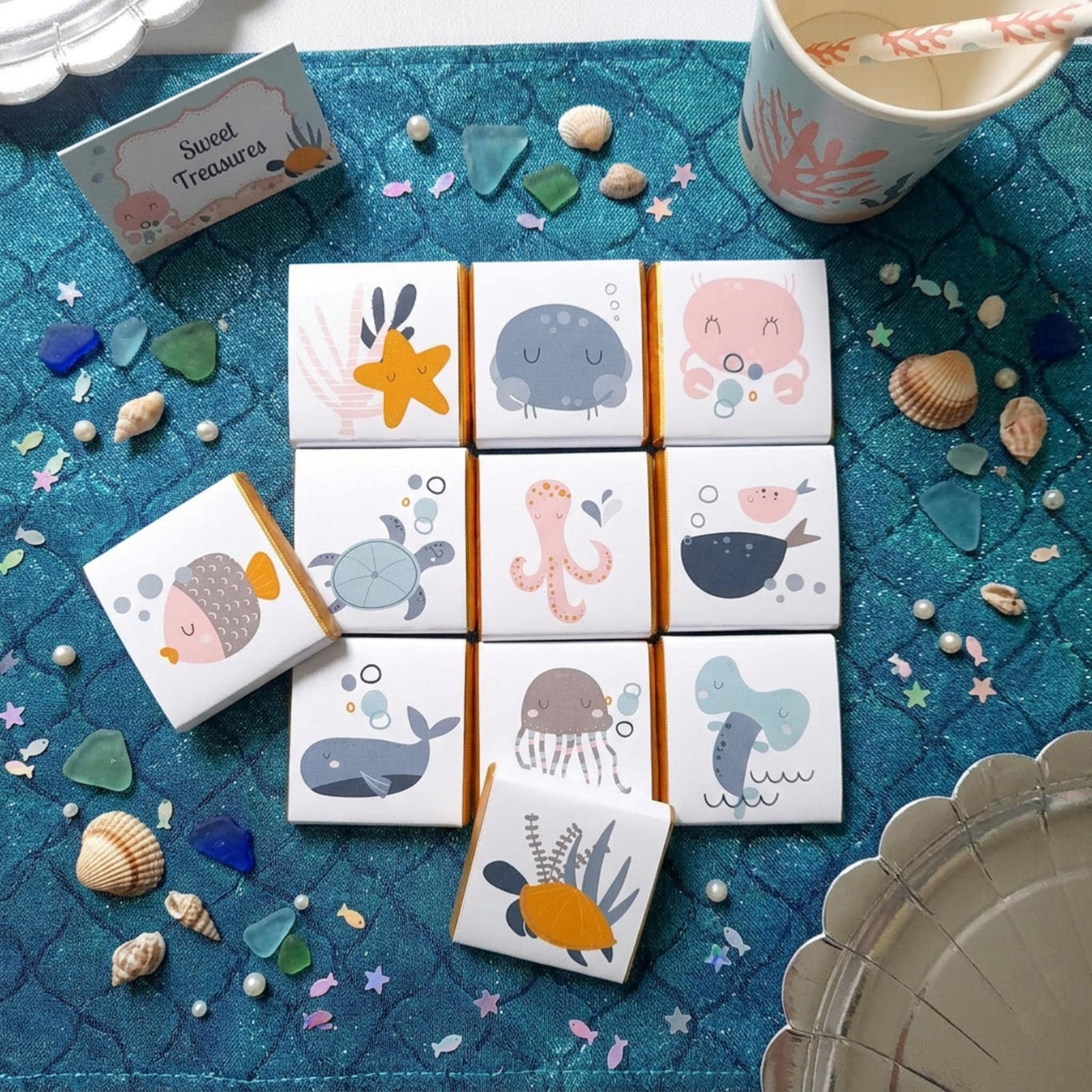 Personalised Ocean Life Party Favours - Under the Sea Birthday Chocolate Treats - Marine Theme Party Bags