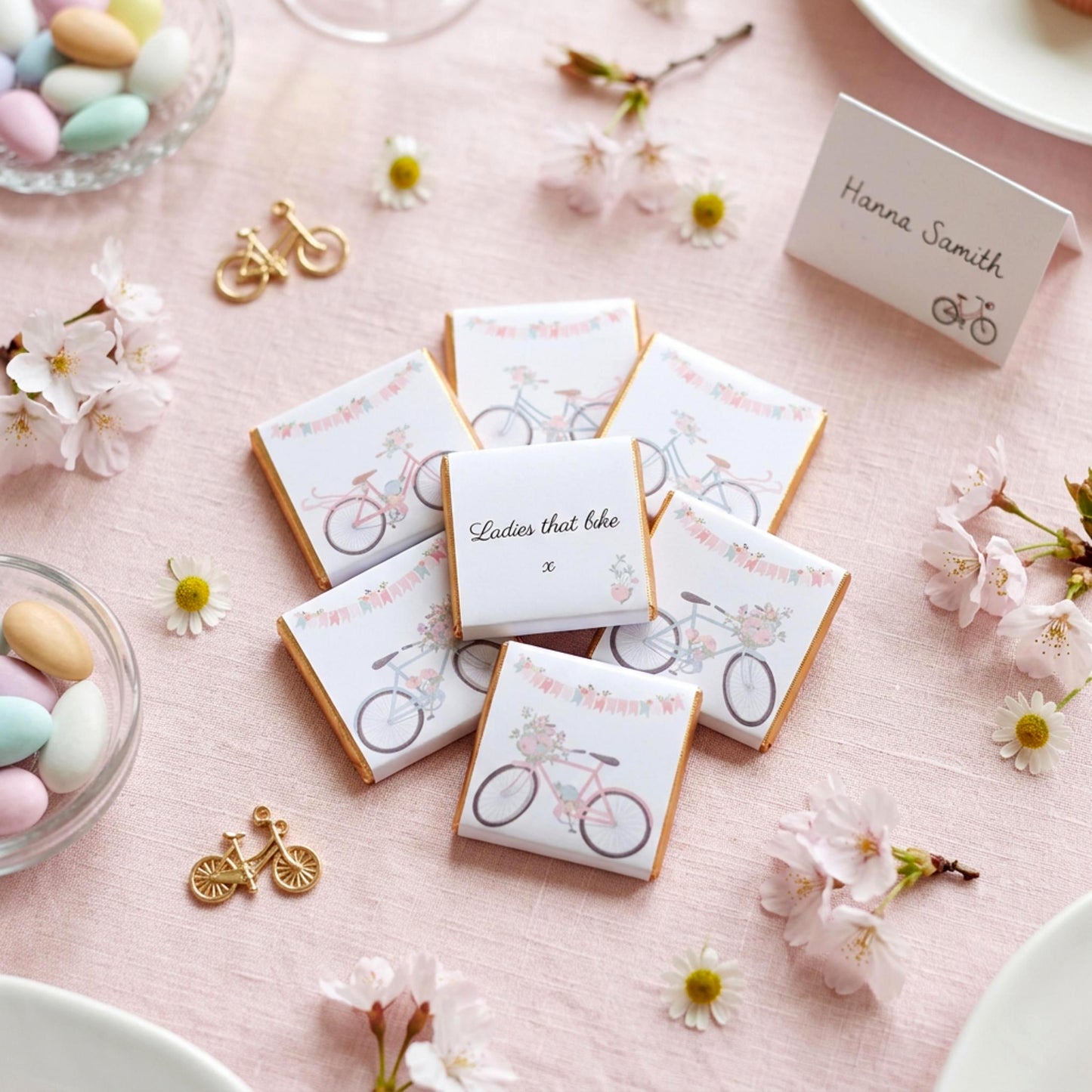 Personalised Floral Bicycle Chocolates – Spring Garden Party Favours