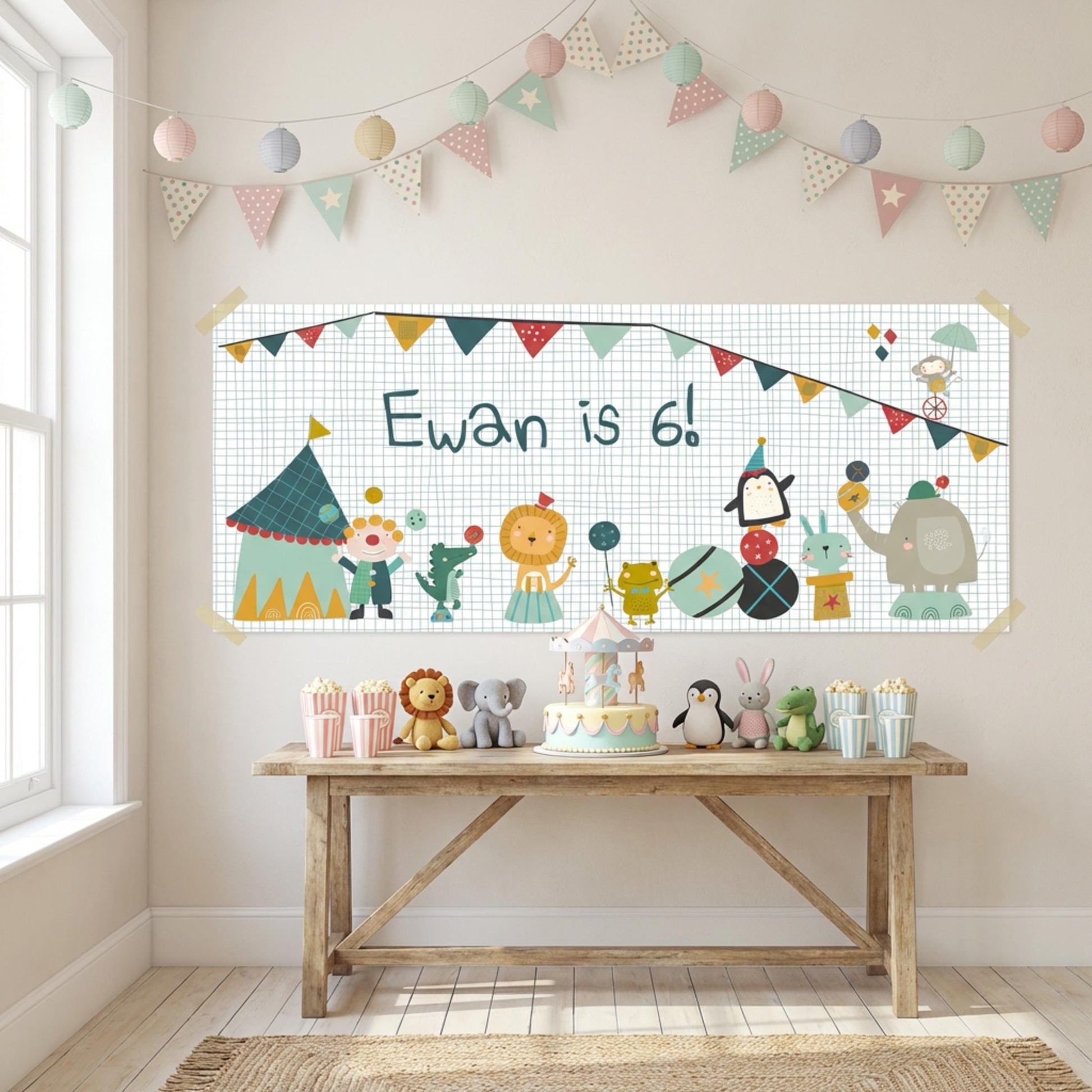 Personalised Circus Birthday Banner, Custom Carnival Party Backdrop, Welcome Party Sign