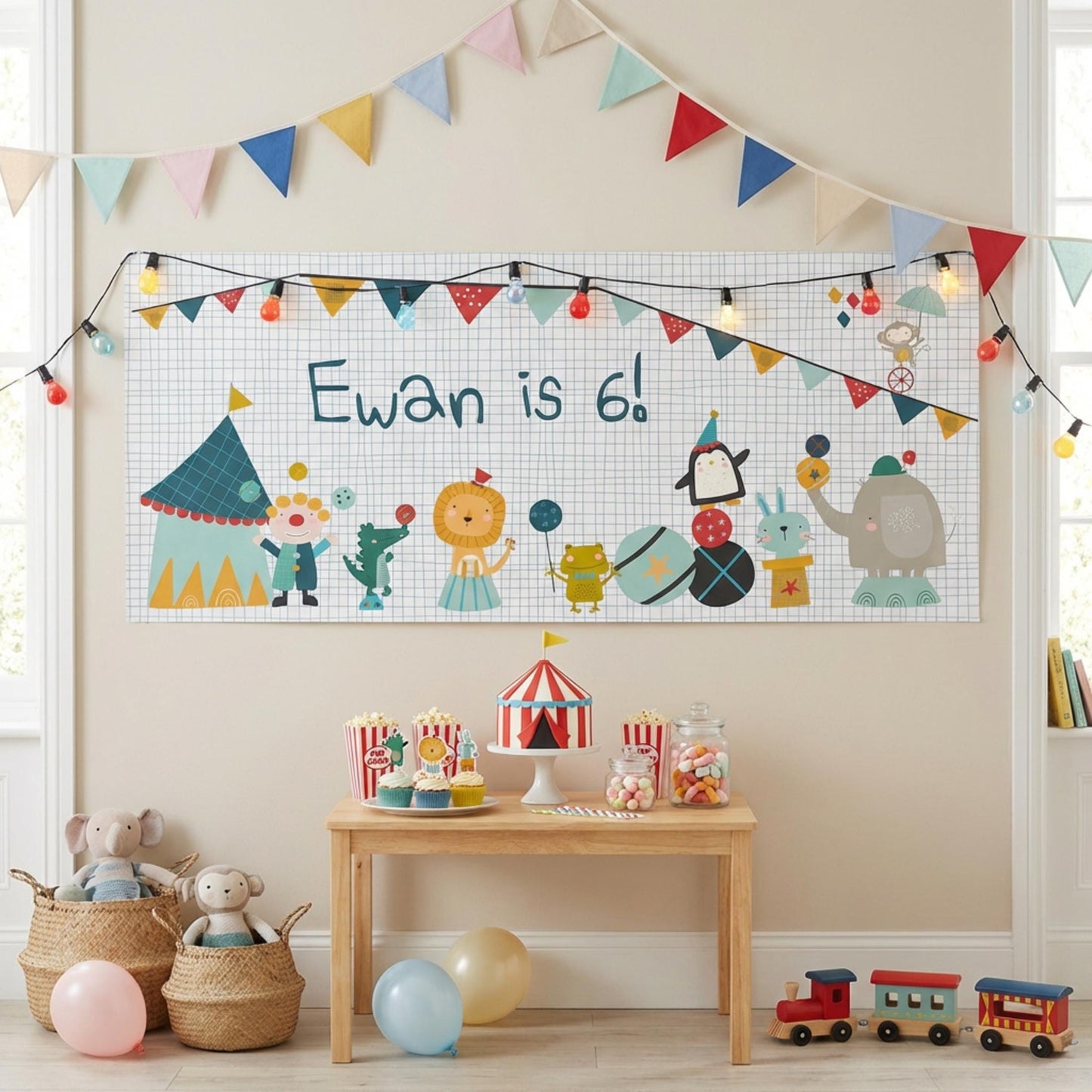 Personalised Circus Birthday Banner, Custom Carnival Party Backdrop, Welcome Party Sign