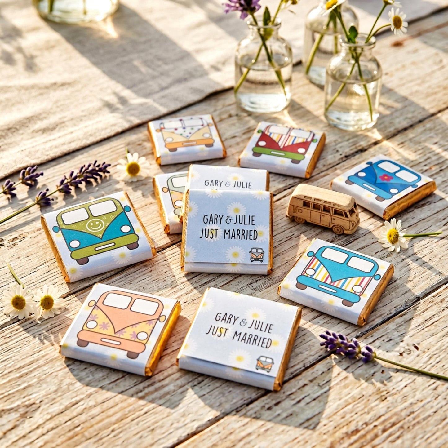 Personalised Camper Van Party Favours, Wedding Treats, Camping Birthday Chocolates, Customised Guest Gifts
