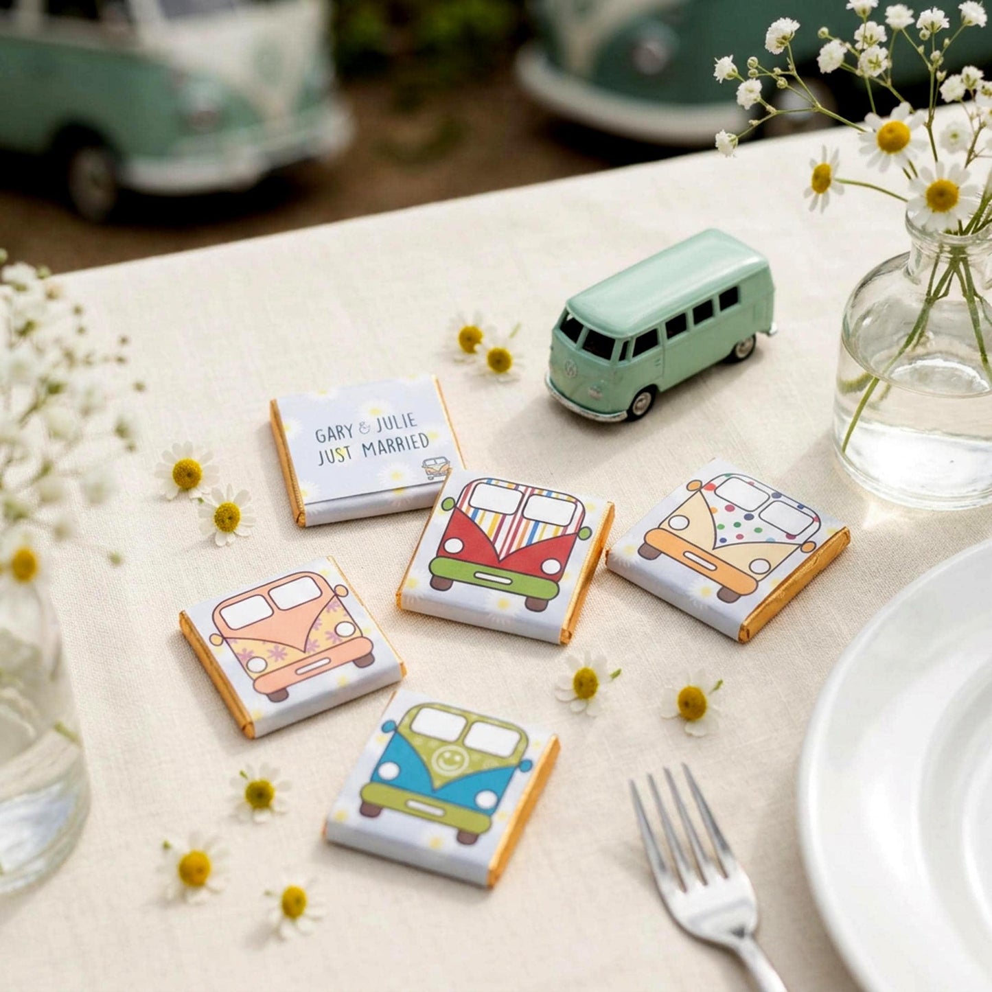 Personalised Camper Van Party Favours, Wedding Treats, Camping Birthday Chocolates, Customised Guest Gifts
