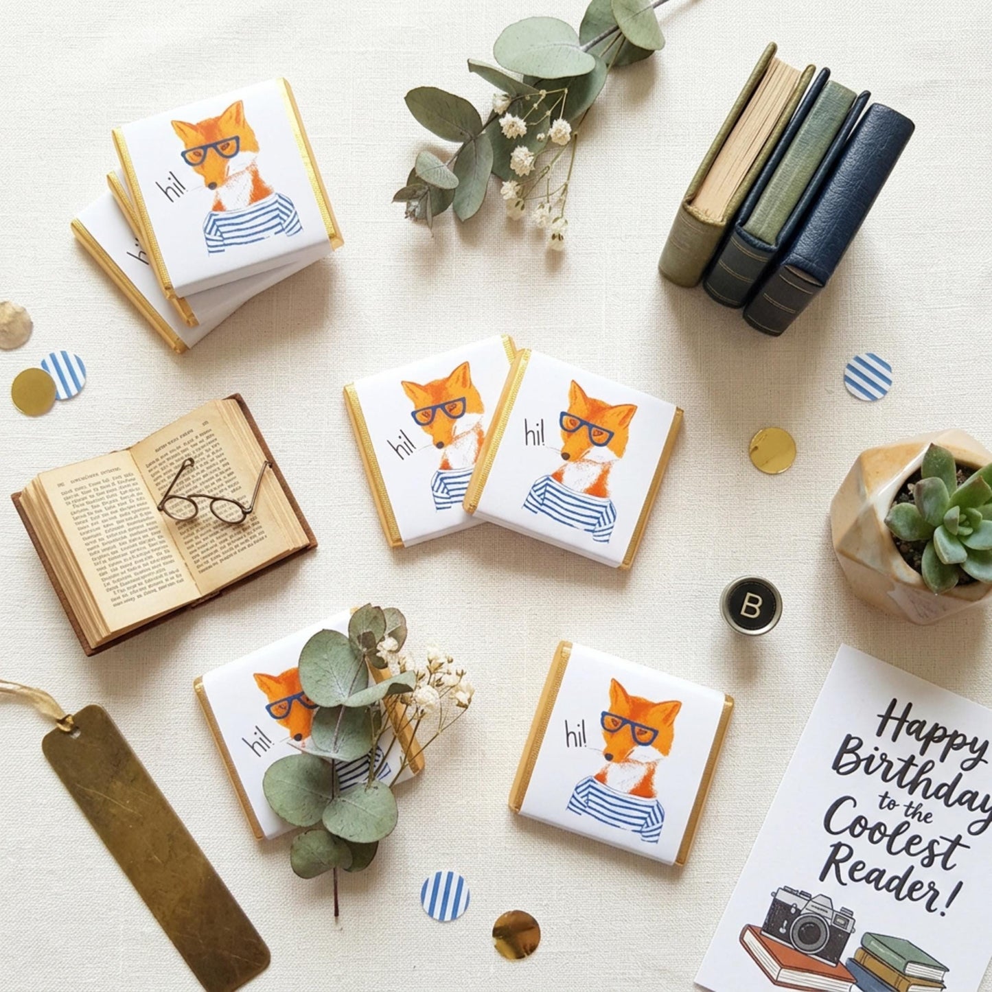Personalised Fox Chocolates – Book Lover Party Favours, Birthday Treats