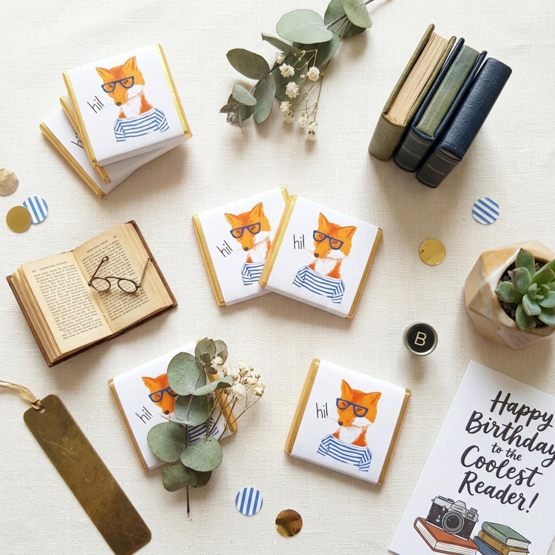 Personalised Fox Chocolates – Book Lover Party Favours, Birthday Treats