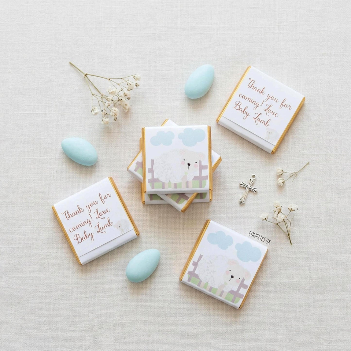 Personalised Baby Lamb Chocolates – Fluffy Sheep Party Favours, Baby Shower Treats