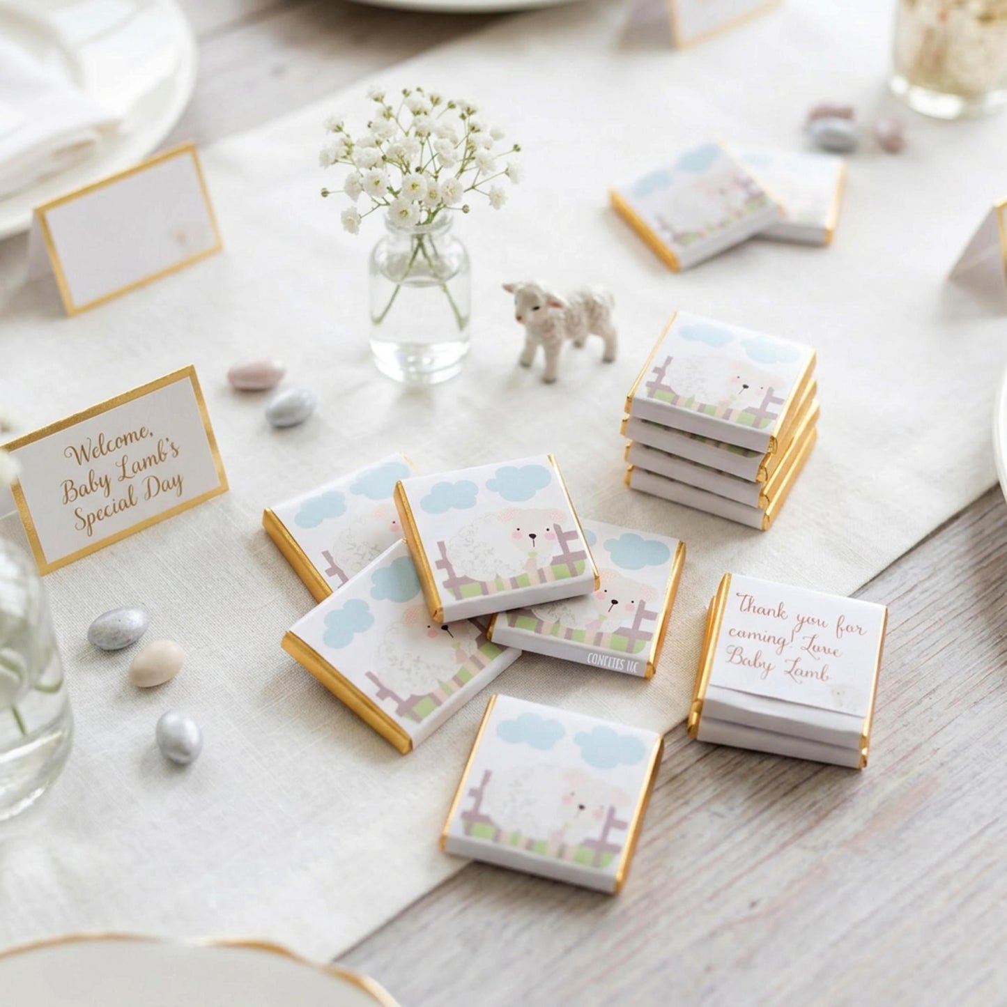 Personalised Baby Lamb Chocolates – Fluffy Sheep Party Favours, Baby Shower Treats