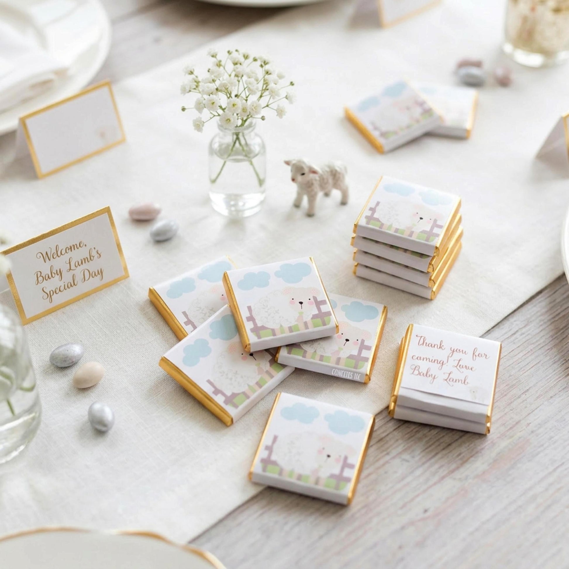 Personalised Baby Lamb Chocolates – Fluffy Sheep Party Favours, Baby Shower Treats