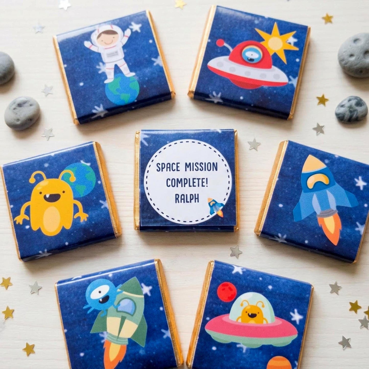 Personalised Space Birthday Chocolates – Astronaut Rocket Party Favours