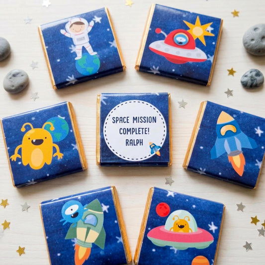 Personalised Space Birthday Chocolates – Astronaut Rocket Party Favours