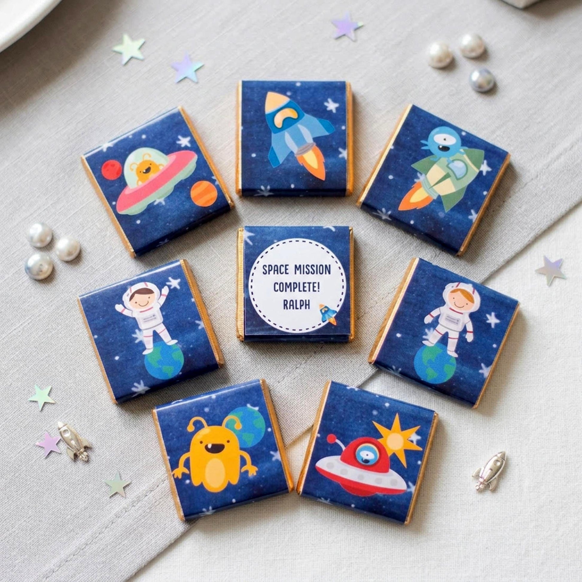 Personalised Space Birthday Chocolates – Astronaut Rocket Party Favours