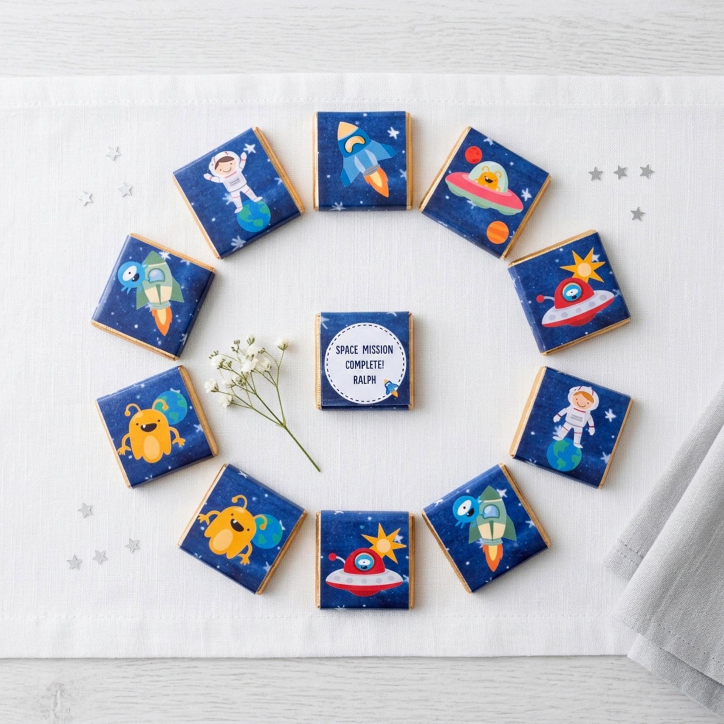 Personalised Space Birthday Chocolates – Astronaut Rocket Party Favours