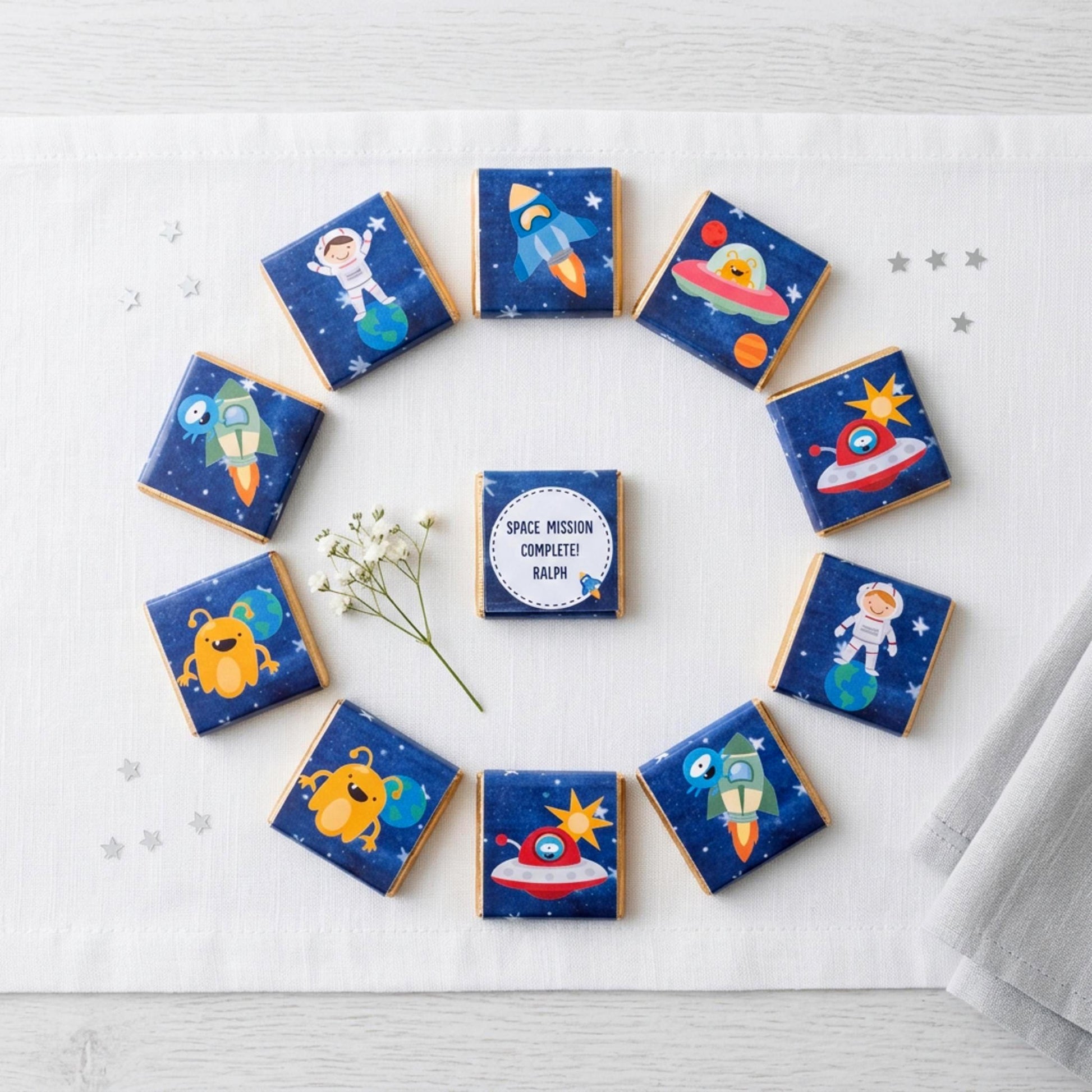 Personalised Space Birthday Chocolates – Astronaut Rocket Party Favours