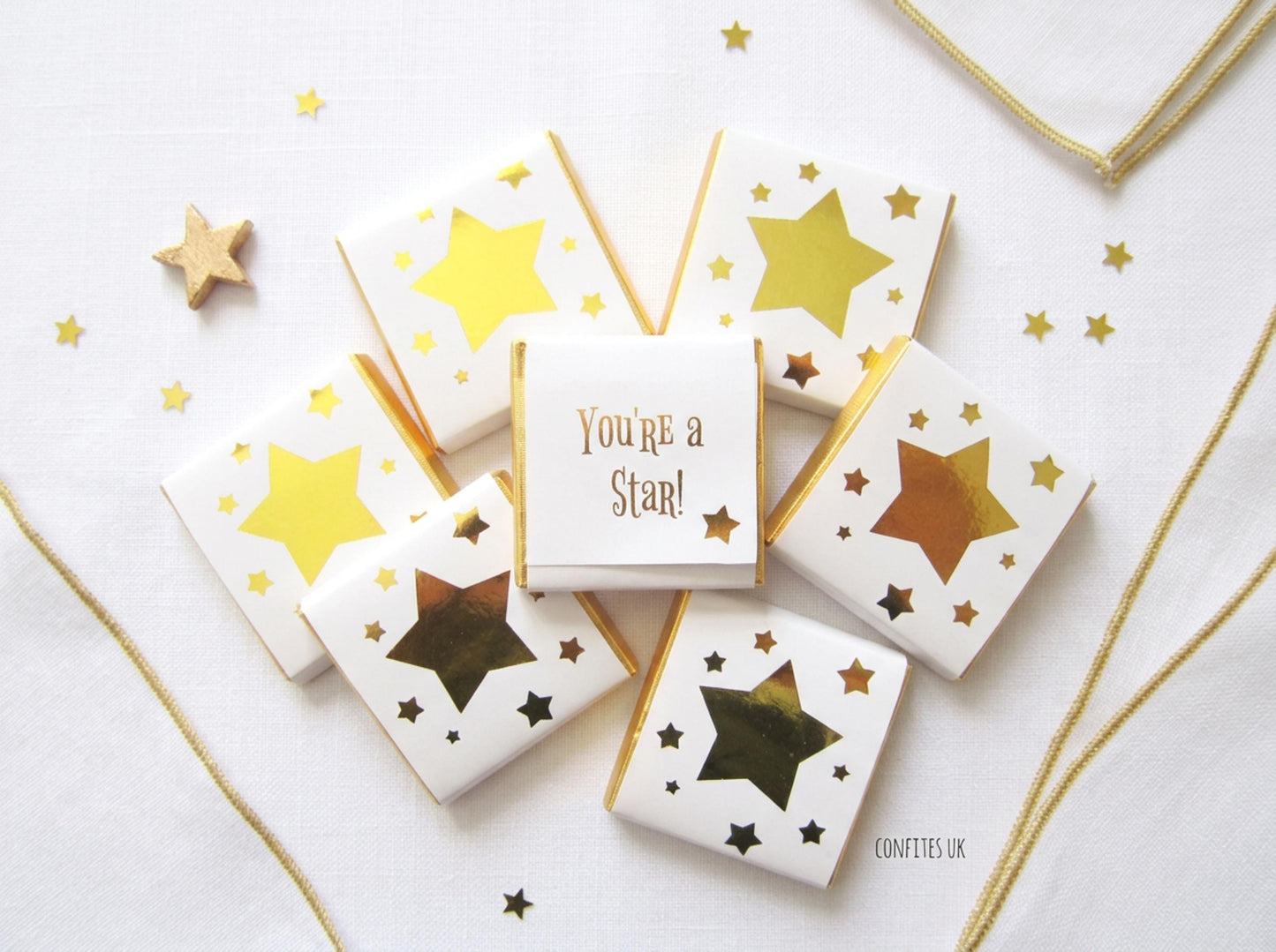 Personalised Golden Star Chocolates – Birthday Party Favours, Guest Gifts