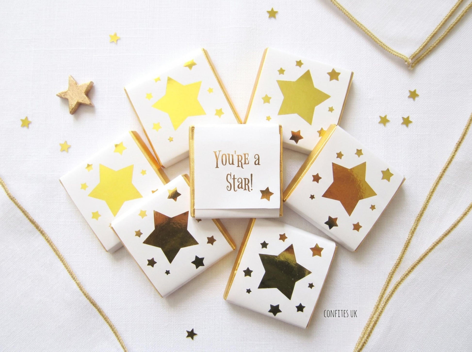 Personalised Golden Star Chocolates – Birthday Party Favours, Guest Gifts