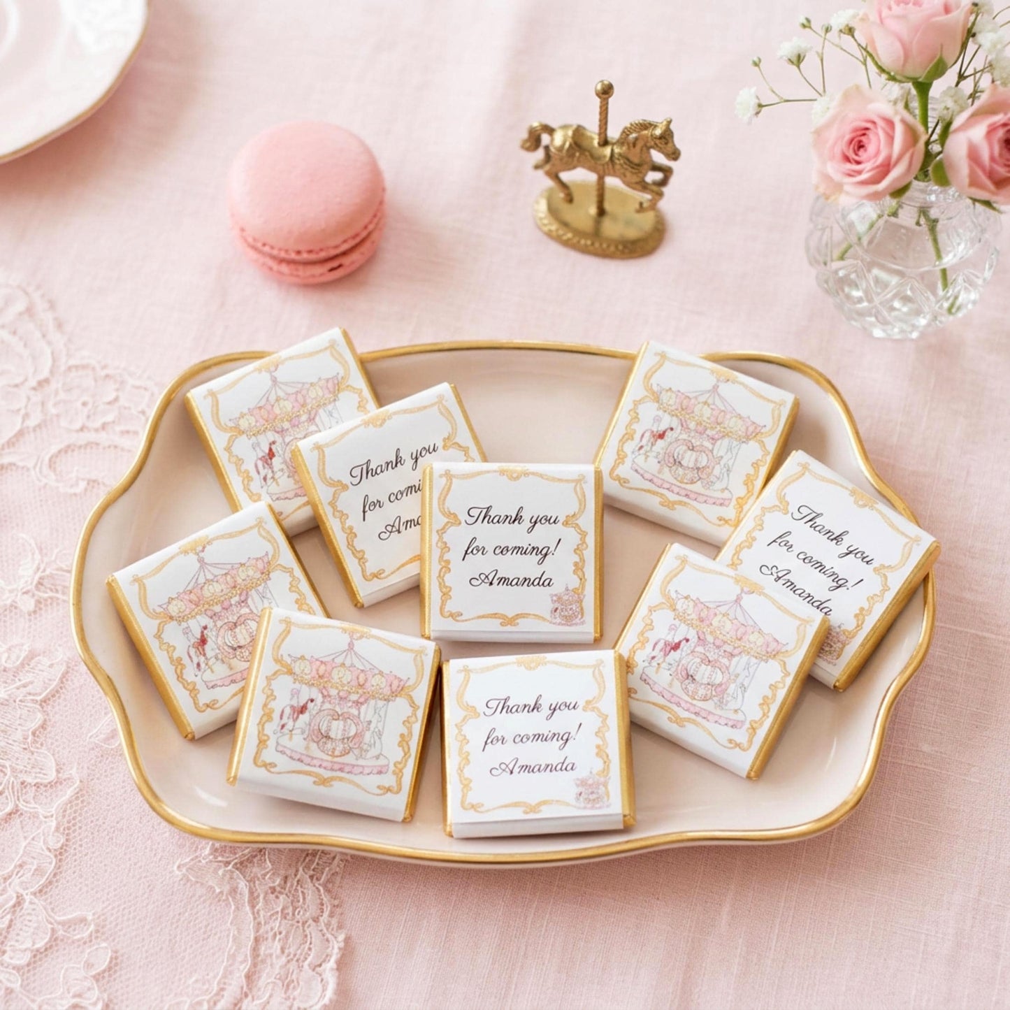 Personalised Pink Carousel Chocolate Favours – Girls Birthday Party Bag Fillers
