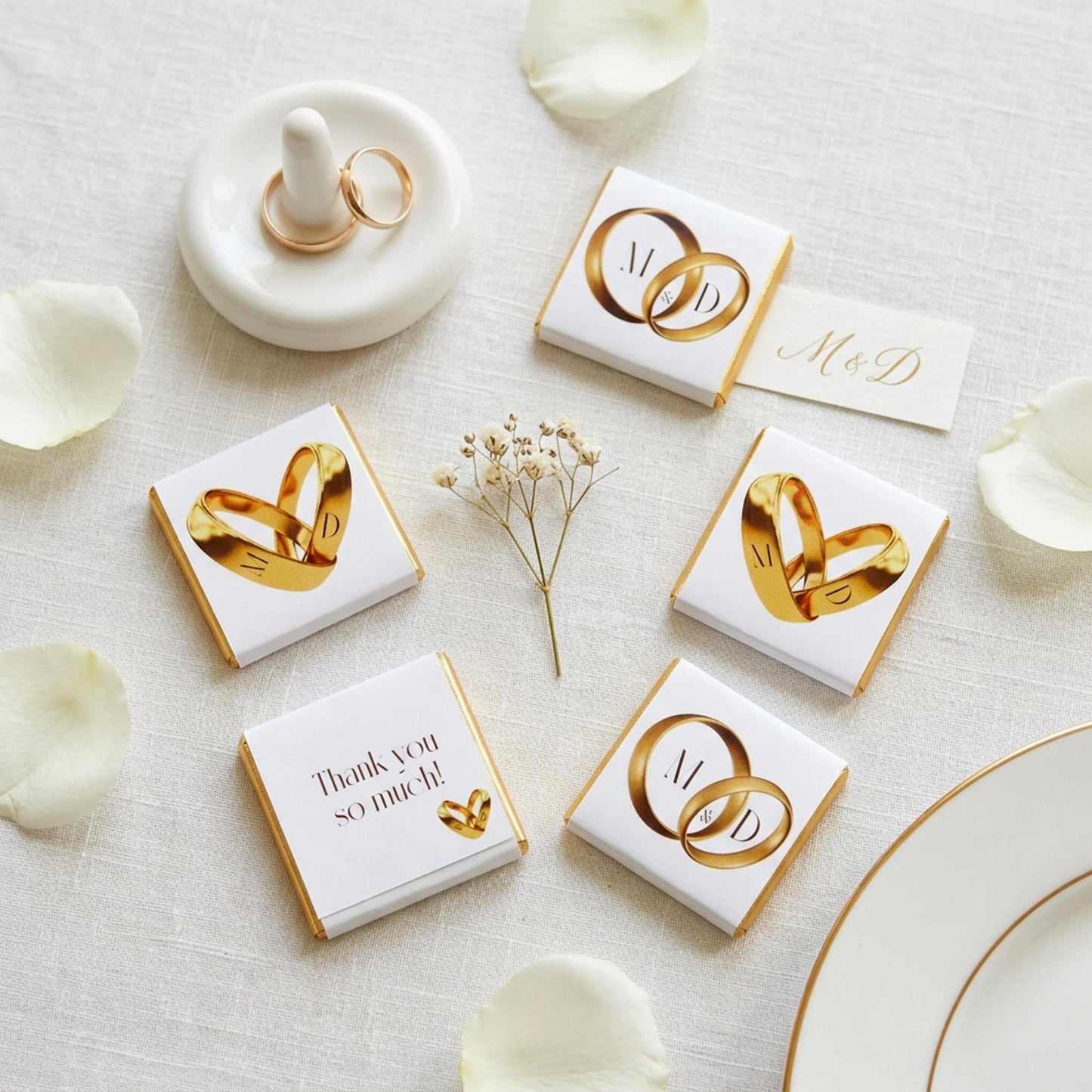 Personalised Wedding Chocolate Favours – Gold Ring Design, Custom Guest Gifts