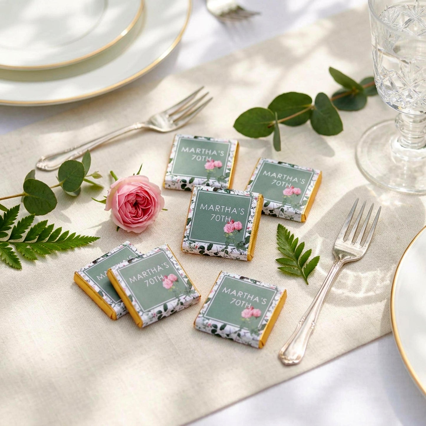 Personalised Cottage Chocolates – Custom 70th Birthday Party Favours, Guest Gifts