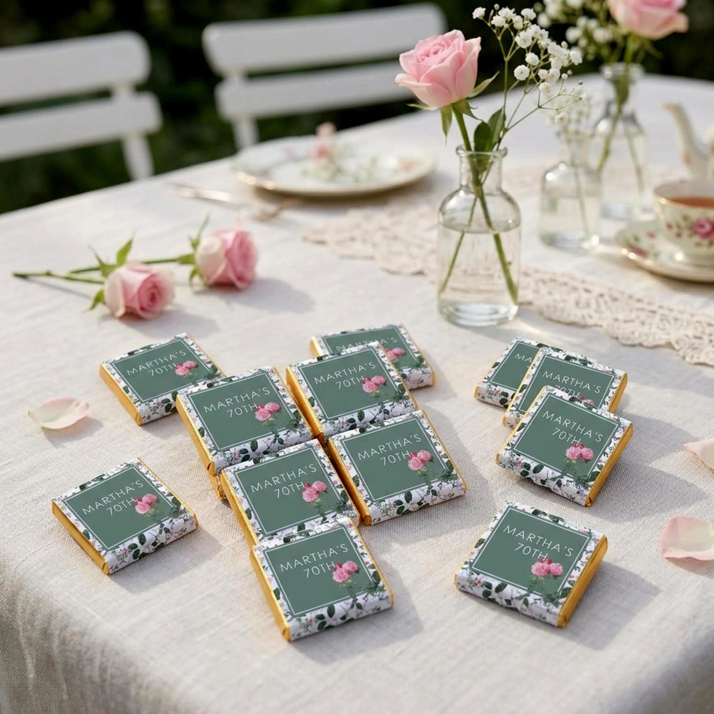 Personalised Cottage Chocolates – Custom 70th Birthday Party Favours, Guest Gifts