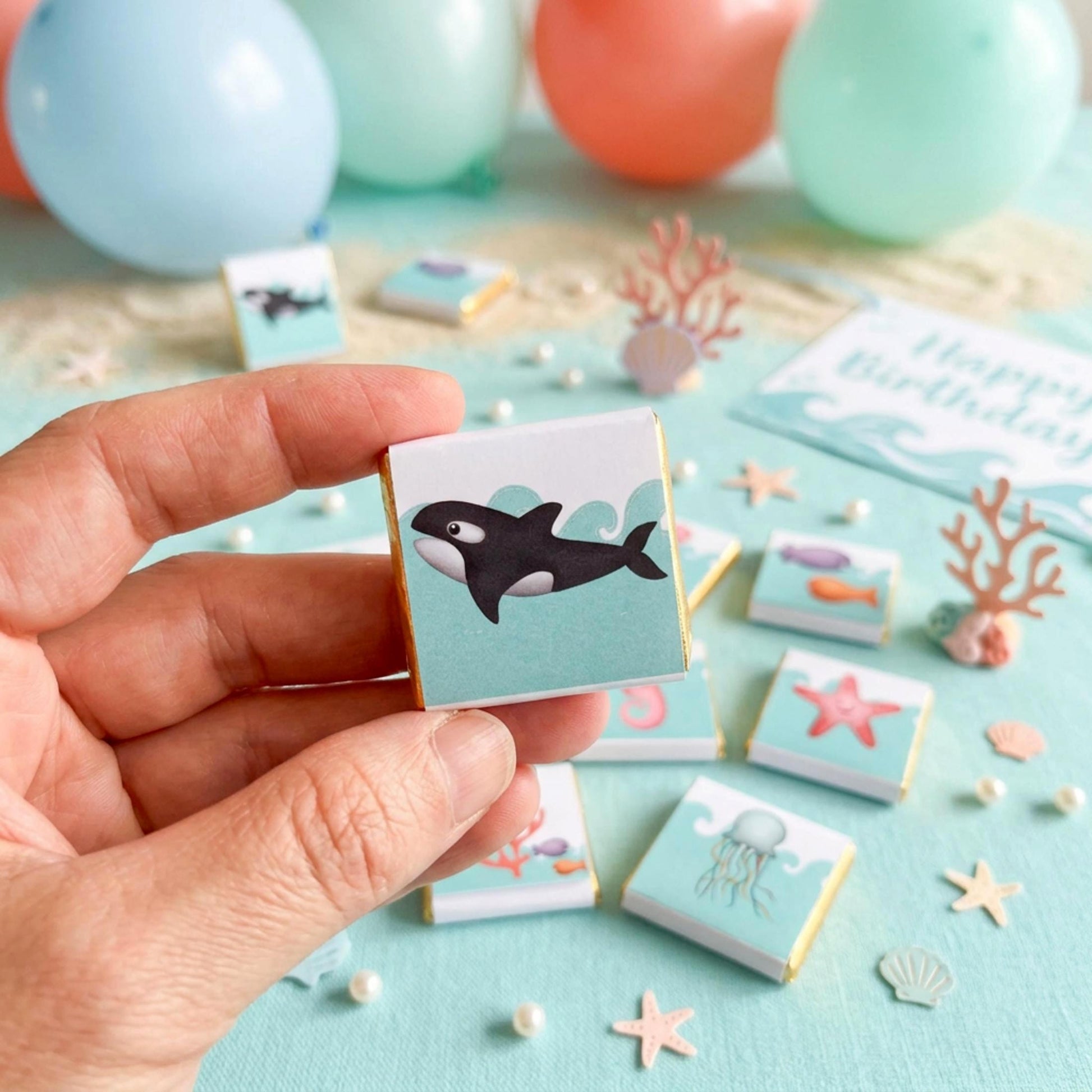 Personalised Under the Sea Party Favours, Ocean chocolates party bag fillers