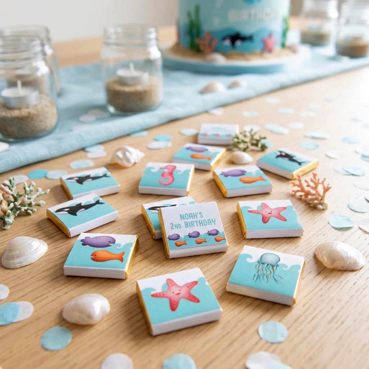 Personalised Under the Sea Party Favours, Ocean chocolates party bag fillers