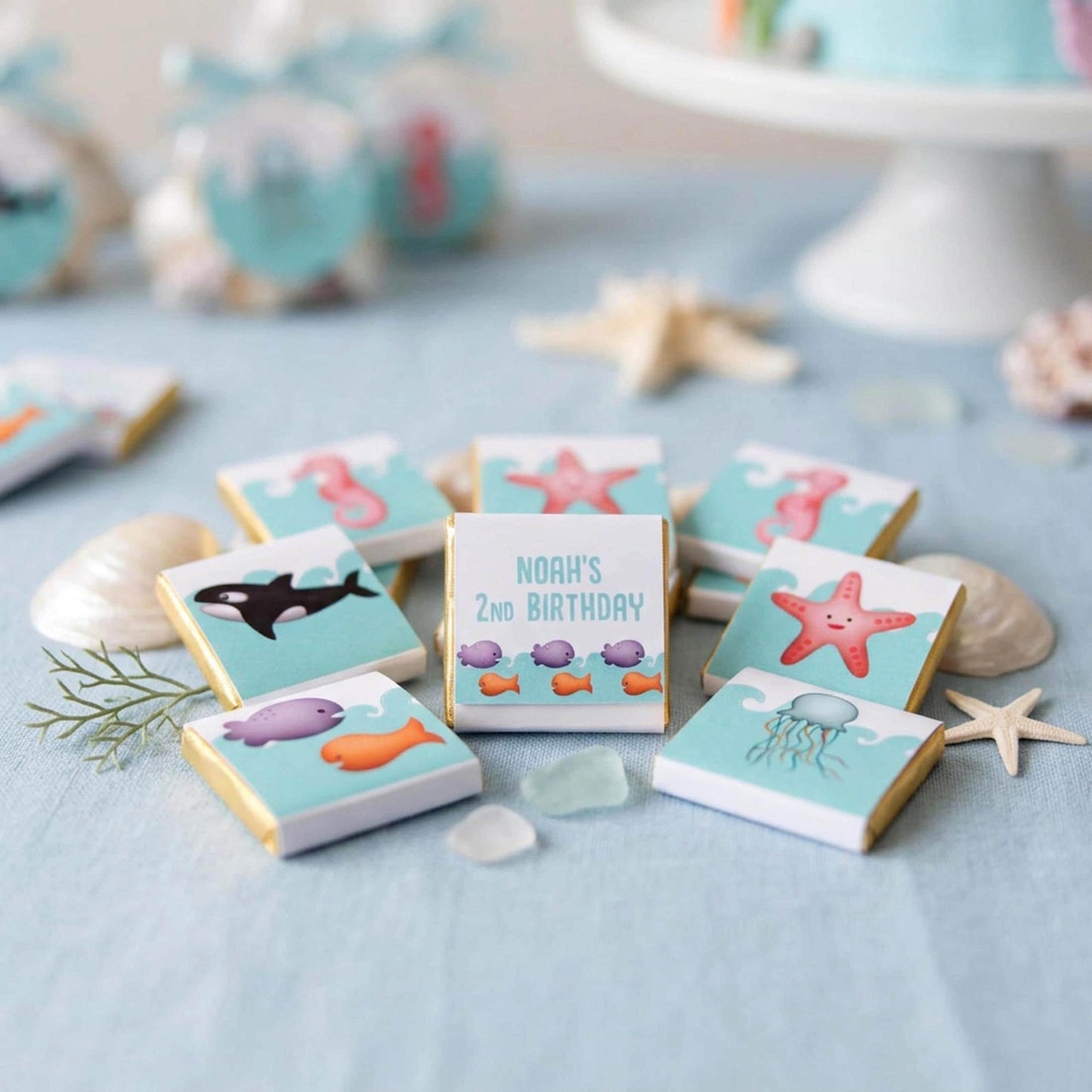Personalised Under the Sea Party Favours, Ocean chocolates party bag fillers