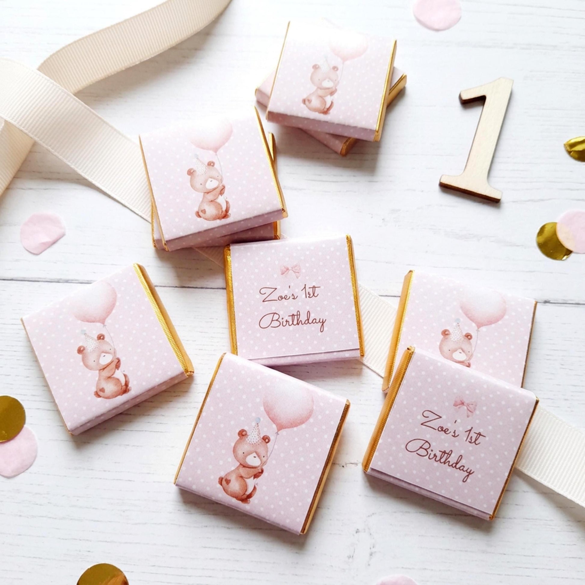 Personalised 1st Birthday Party Favours – Baby Bear Girl Treats