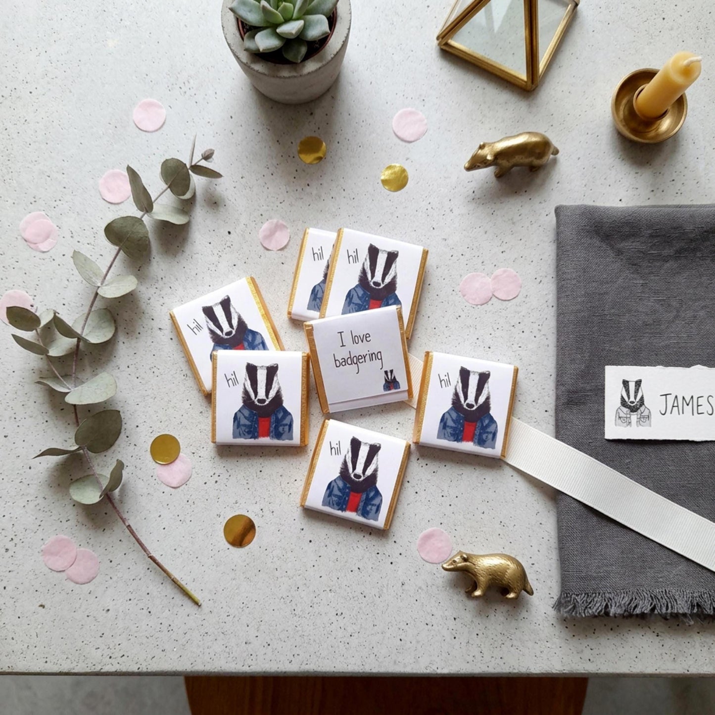 Personalised Badger Chocolate Favours – British Wildlife Birthday Treats