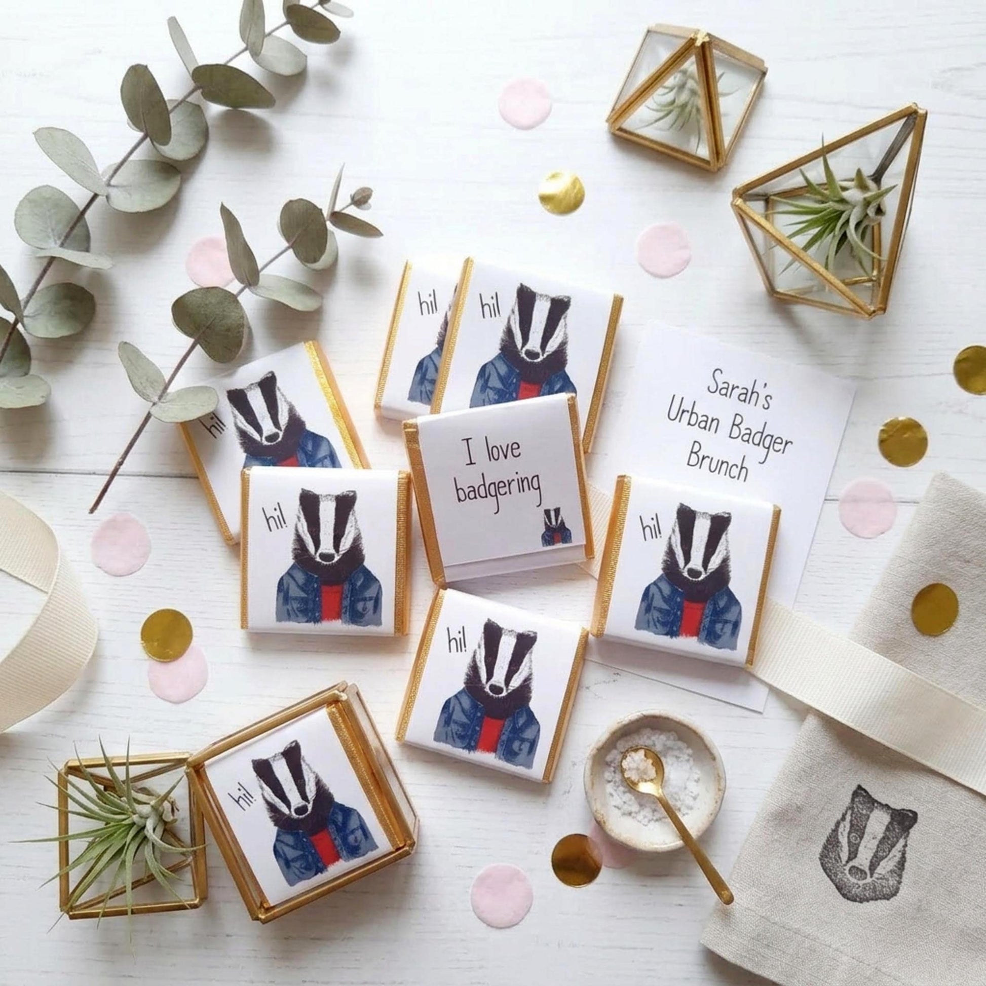 Personalised Badger Chocolate Favours – British Wildlife Birthday Treats