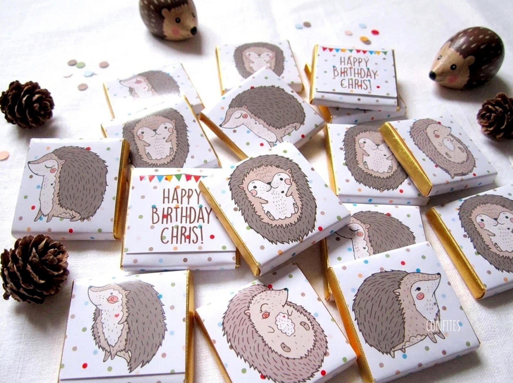 Personalised Hedgehog Birthday Chocolates – Woodland Party Favours, Custom Guest Gifts