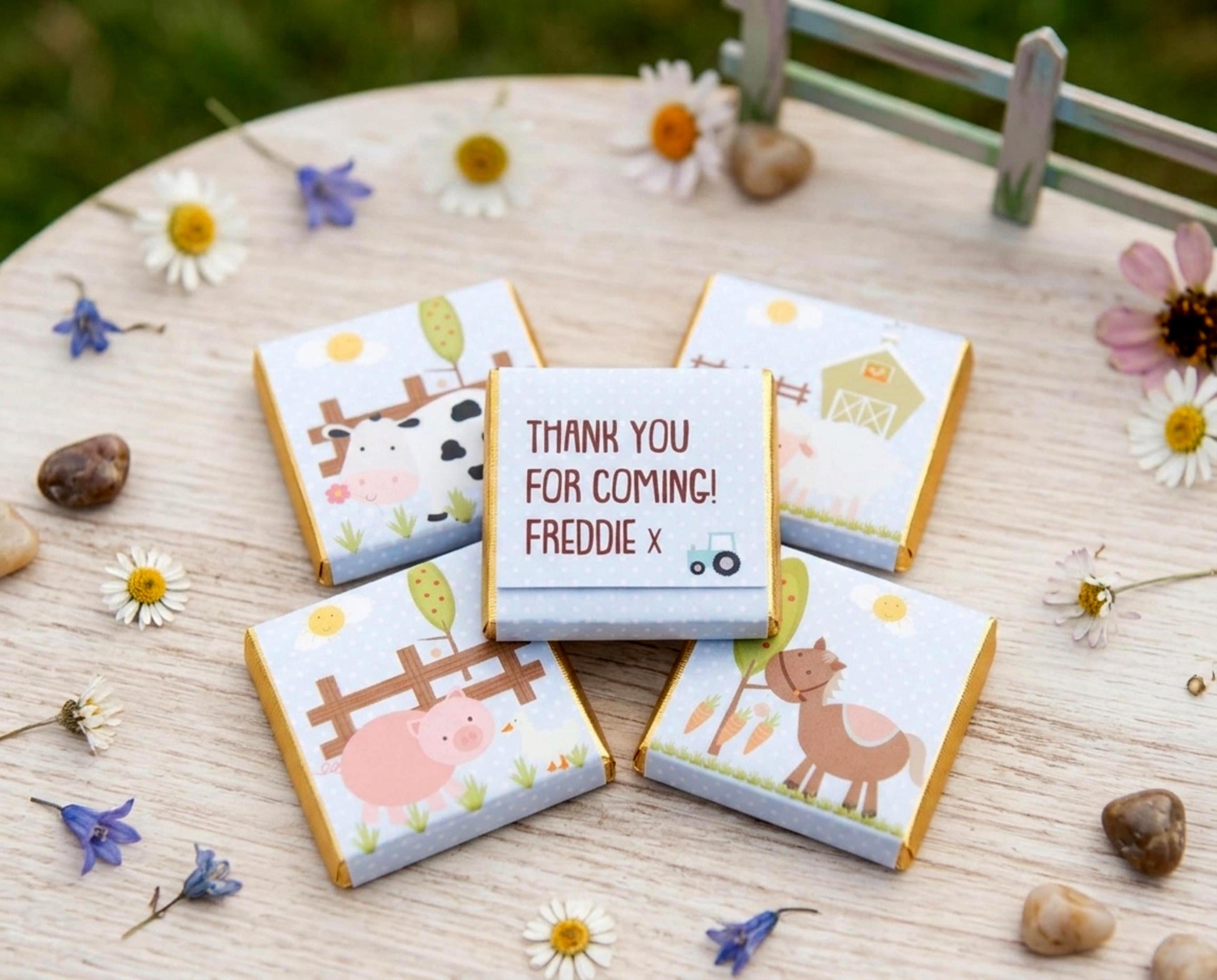 Personalised Farm Chocolate Treats – Barnyard Animal Party Favours, Guest Gifts
