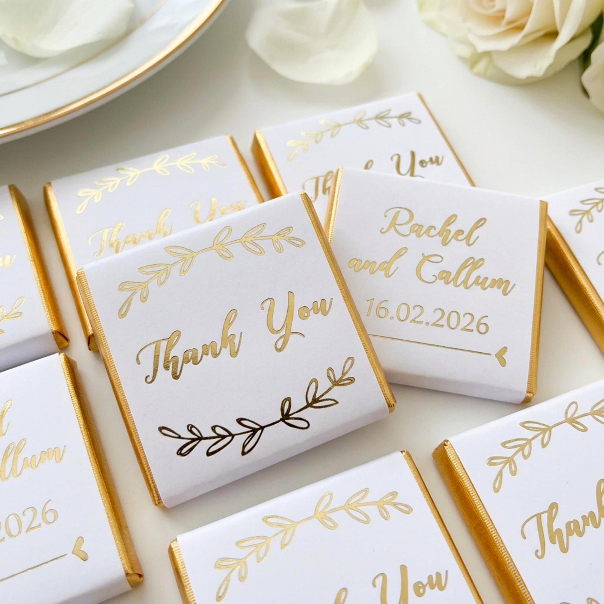 Personalised Botanical Thank You Chocolates – Wedding Guest Favours, Party Bag Fillers