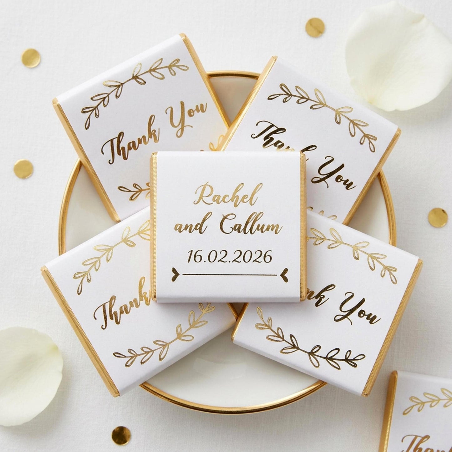 Personalised Botanical Thank You Chocolates – Wedding Guest Favours, Party Bag Fillers