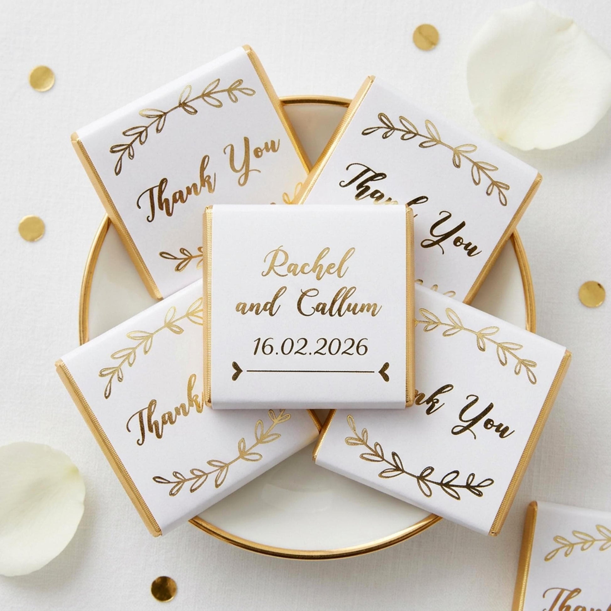 Personalised Botanical Thank You Chocolates – Wedding Guest Favours, Party Bag Fillers