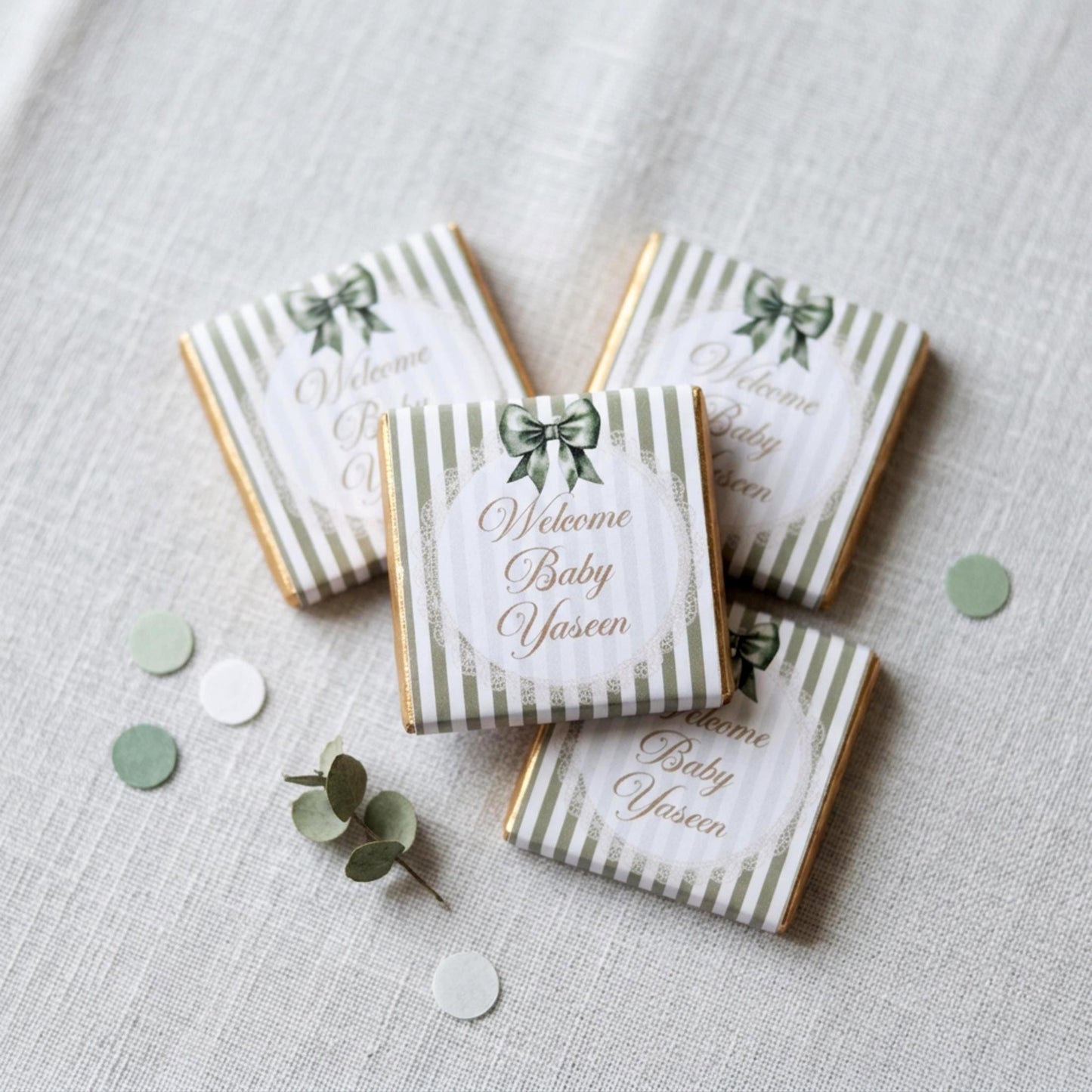 Personalised Baby Shower Party Favours – Sage Green Bow Treats