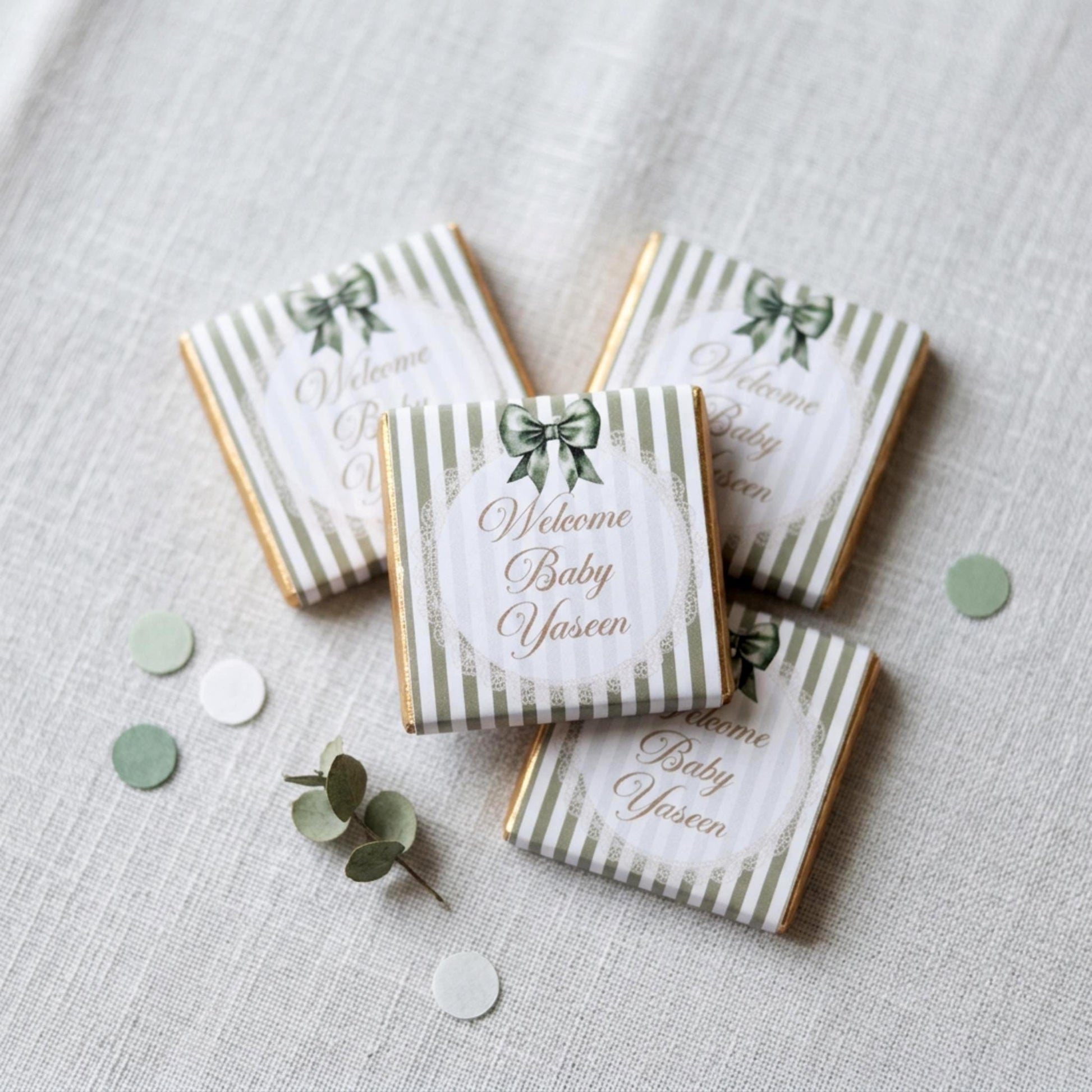 Personalised Baby Shower Party Favours – Sage Green Bow Treats