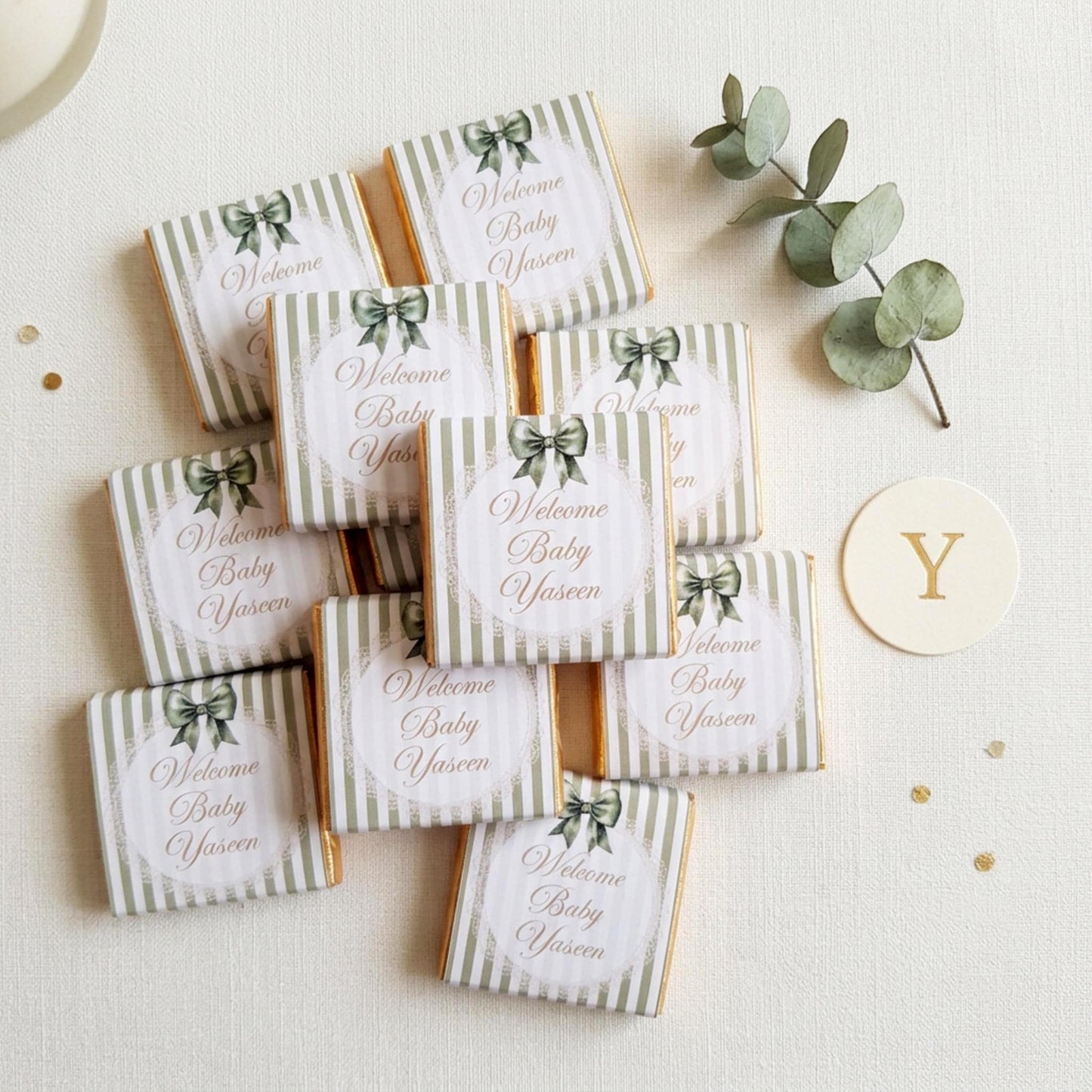 Personalised Baby Shower Party Favours – Sage Green Bow Treats