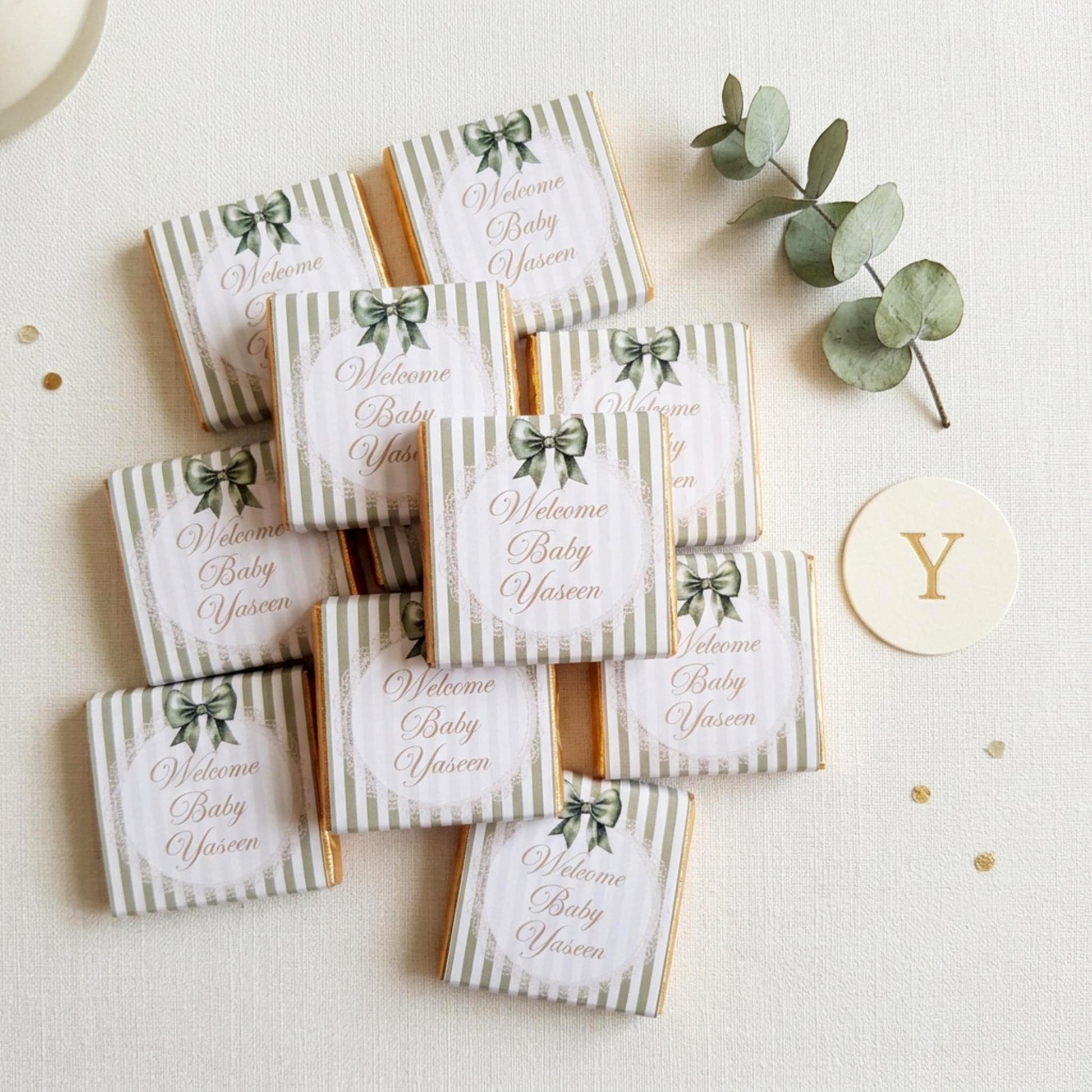 Personalised Baby Shower Party Favours – Sage Green Bow Treats