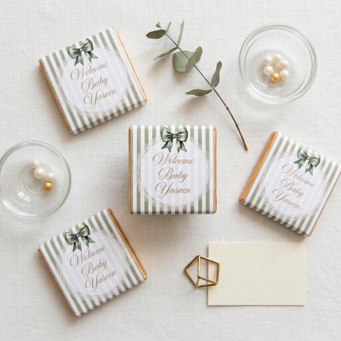 Personalised Baby Shower Party Favours – Sage Green Bow Treats