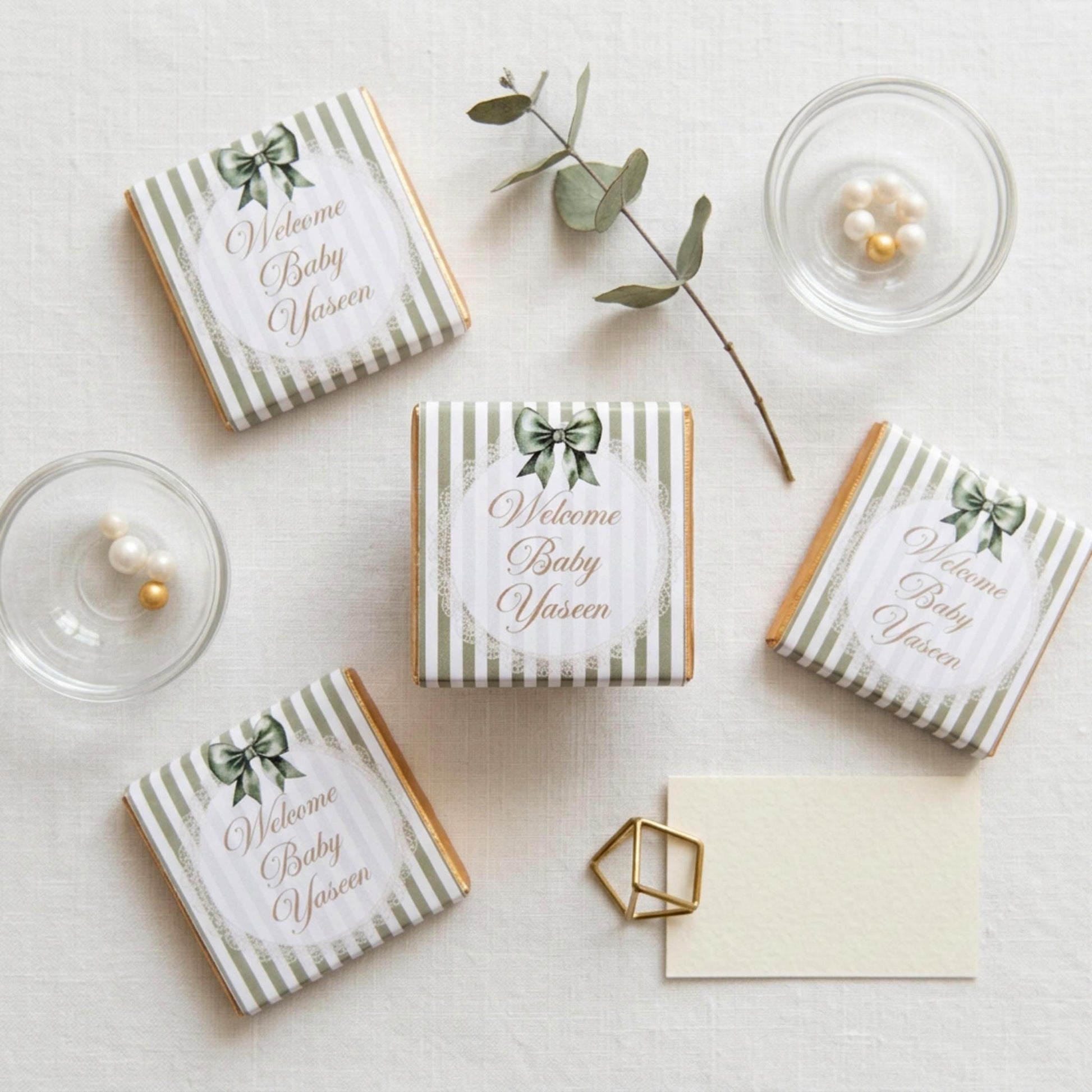 Personalised Baby Shower Party Favours – Sage Green Bow Treats