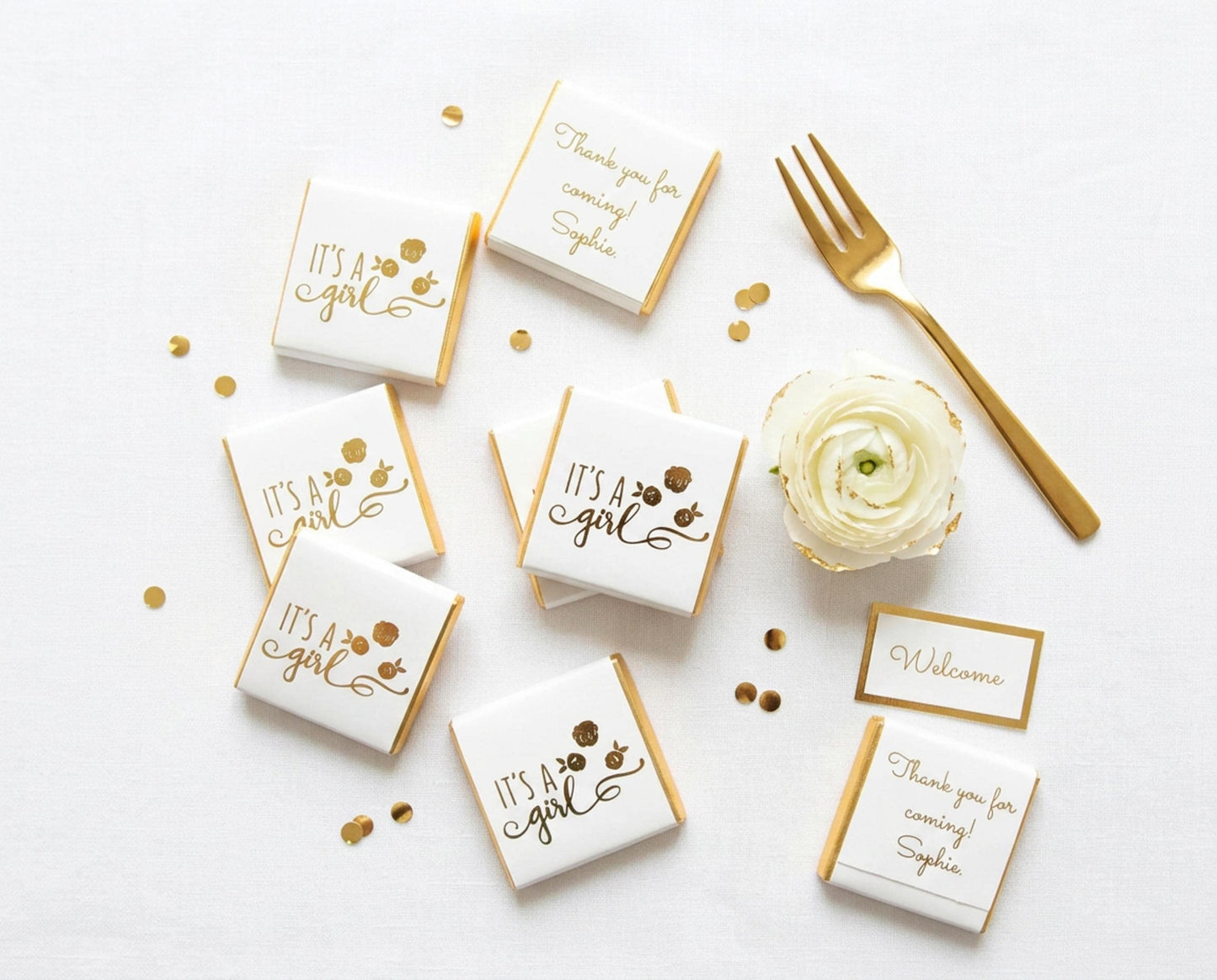 Personalised It's a Girl Baby Shower Chocolates – Gold Floral Favours, Guest Party Bag Fillers