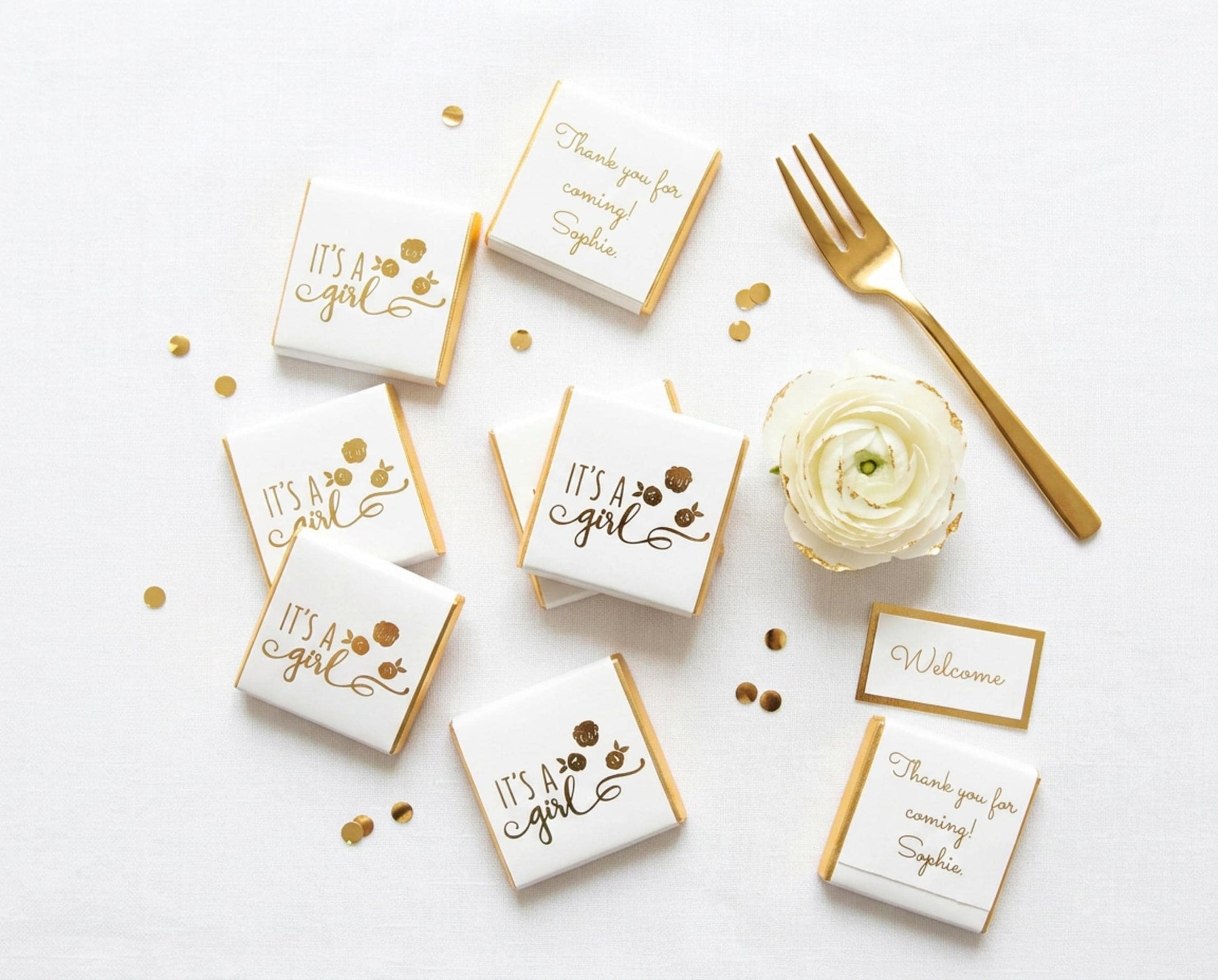 Personalised It's a Girl Baby Shower Chocolates – Gold Floral Favours, Guest Party Bag Fillers