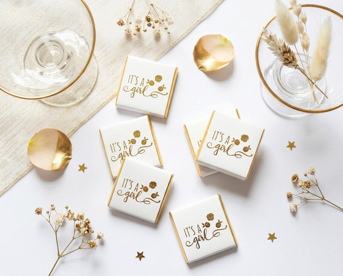 Personalised It's a Girl Baby Shower Chocolates – Gold Floral Favours, Guest Party Bag Fillers
